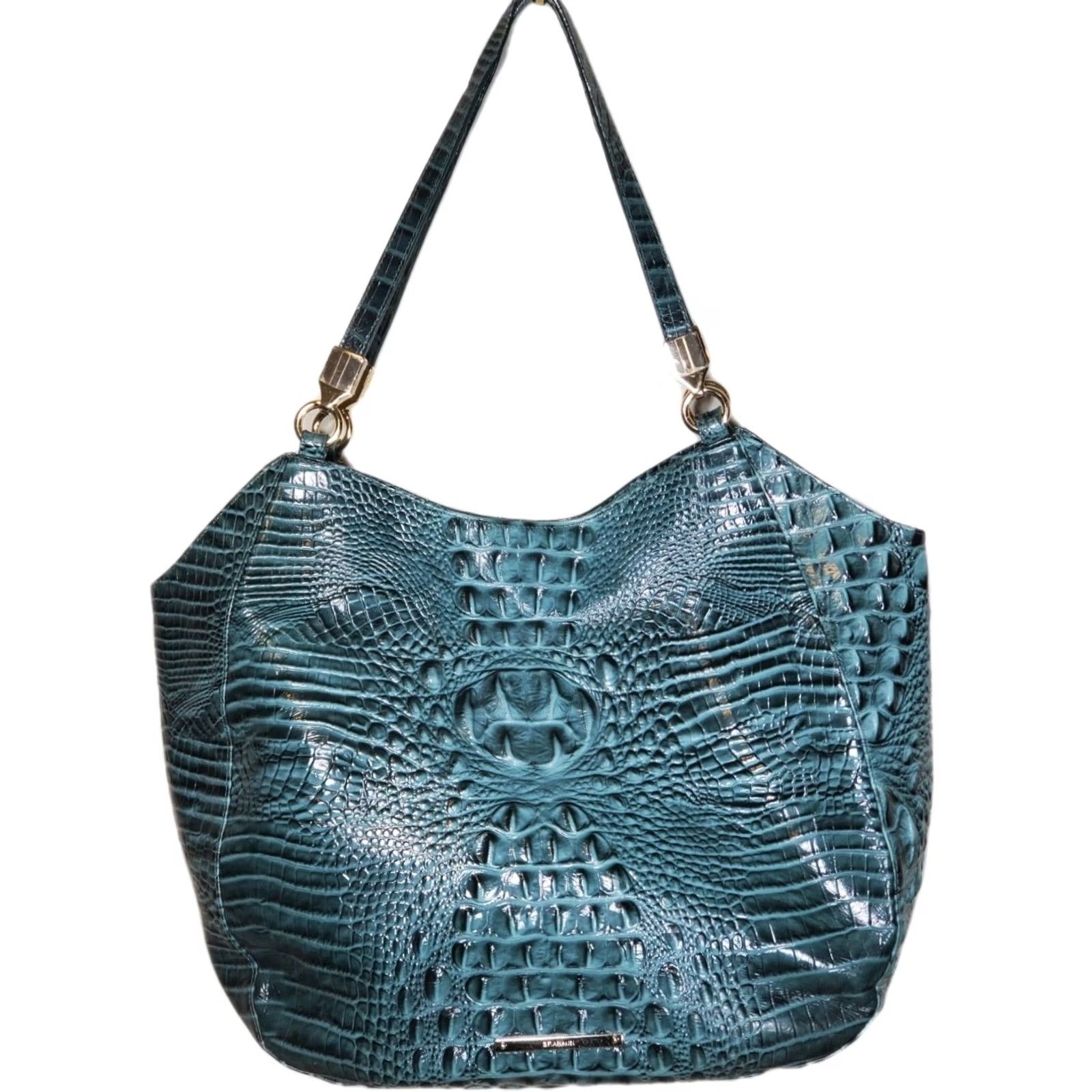 BRAHMIN Brahmin Thelma Melbourne Leather Tote Ivy Crocodile Embossed Shoulder Bag Womens Large 18W 15H 5D Gold Hardware Navy? Size ONE SIZE - 2 Thumbnail