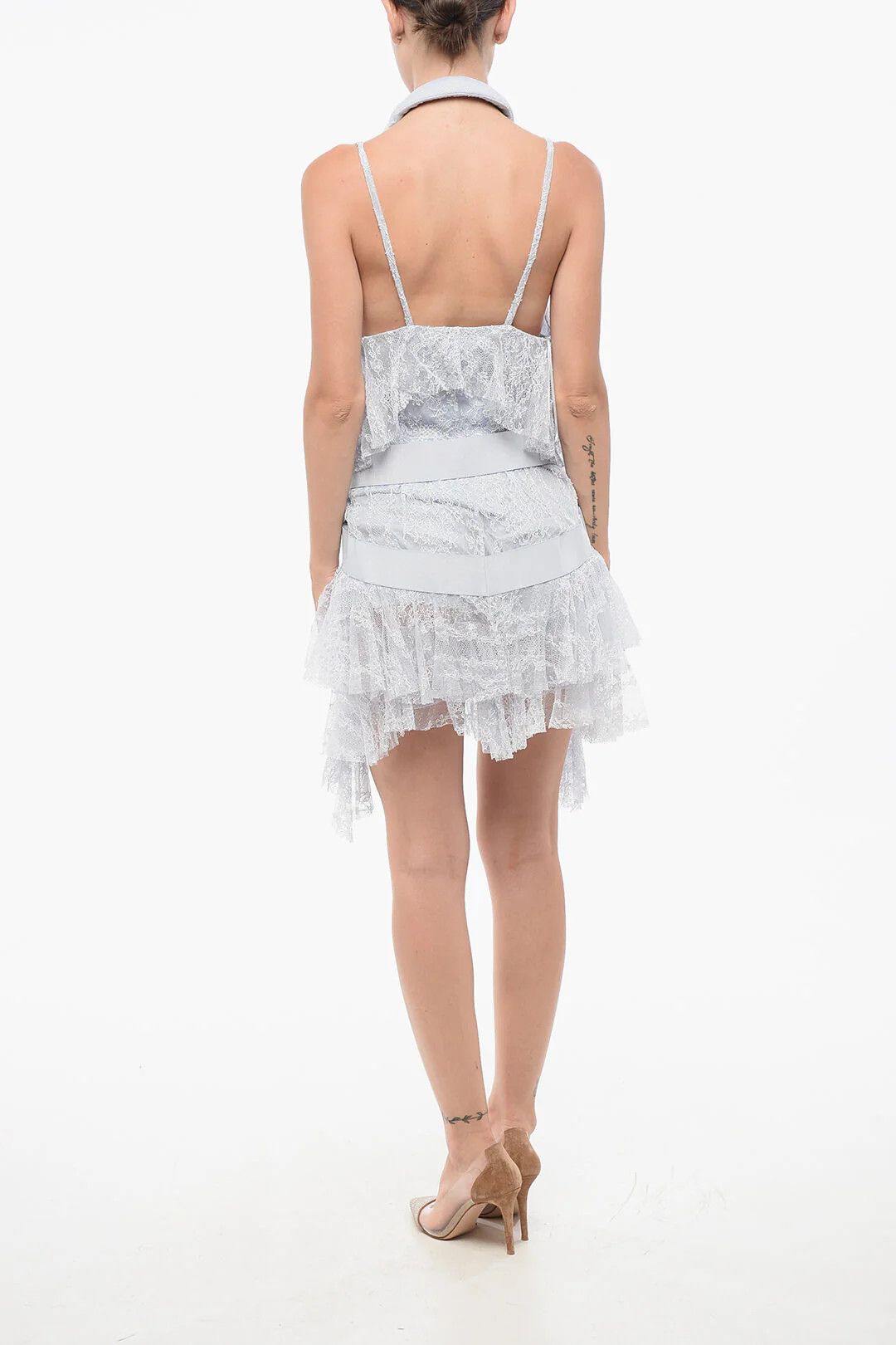 Balmain og1mm0326 Lace Mini Dress in Blue Size S / US 4 / IT 40 - 2 Thumbnail