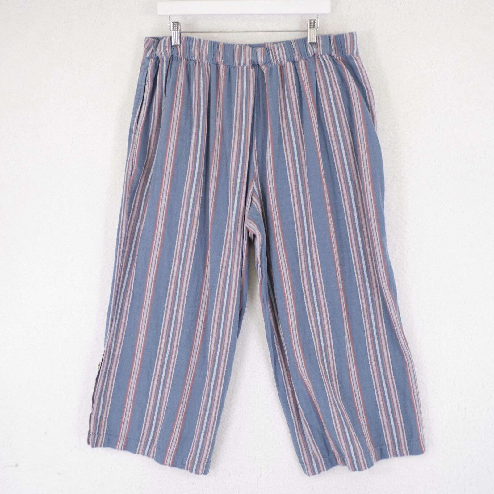 Designer A.n.a. XL Wide Leg Capri Pants Blue Pink Striped High Rise 3 Size 36" / US 14 / IT 50 - 4 Thumbnail
