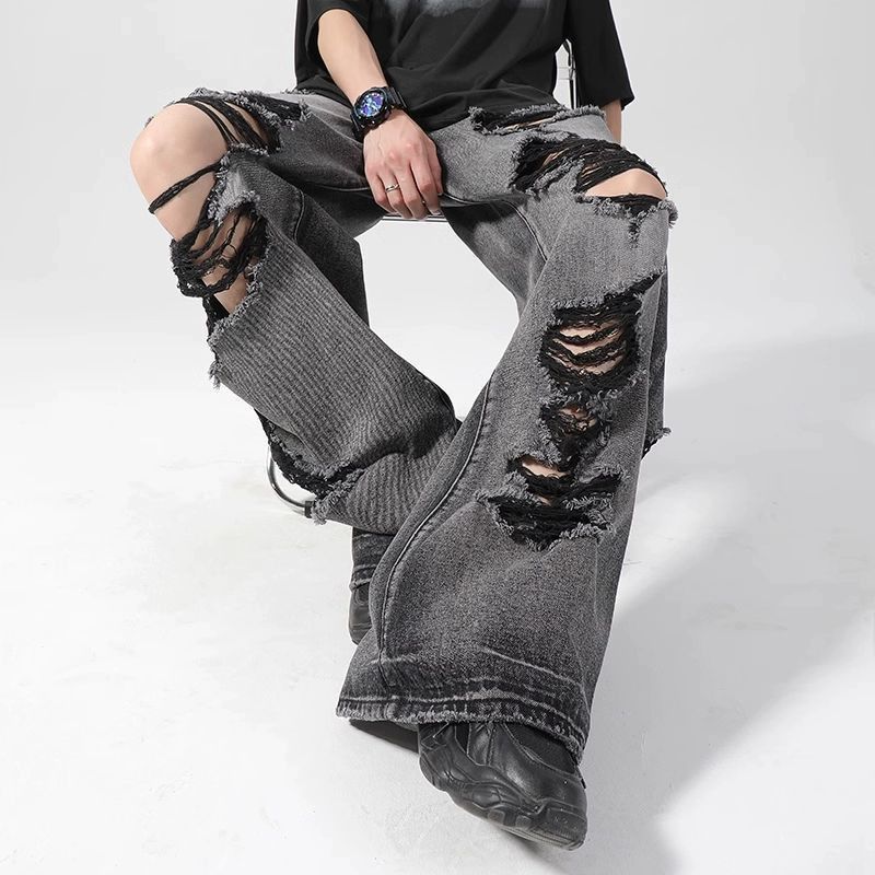 Japanese Brand Men's American-Style High-Street Black Distressed Jeans Size US 32 / EU 48 - 3 Thumbnail