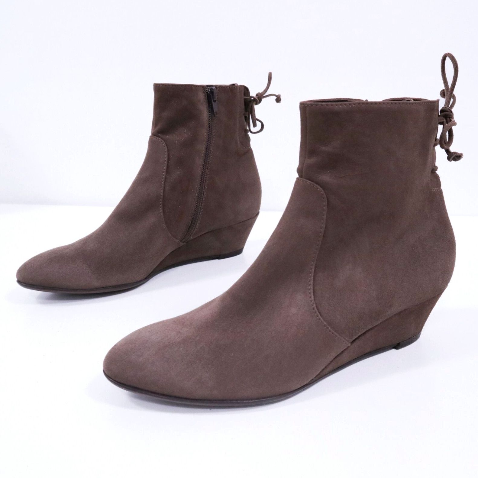 image of Agl Ankle Booties Boots Wedge Womens Us 9 39.5 Suede Leather Taupe Brown Zipper in White