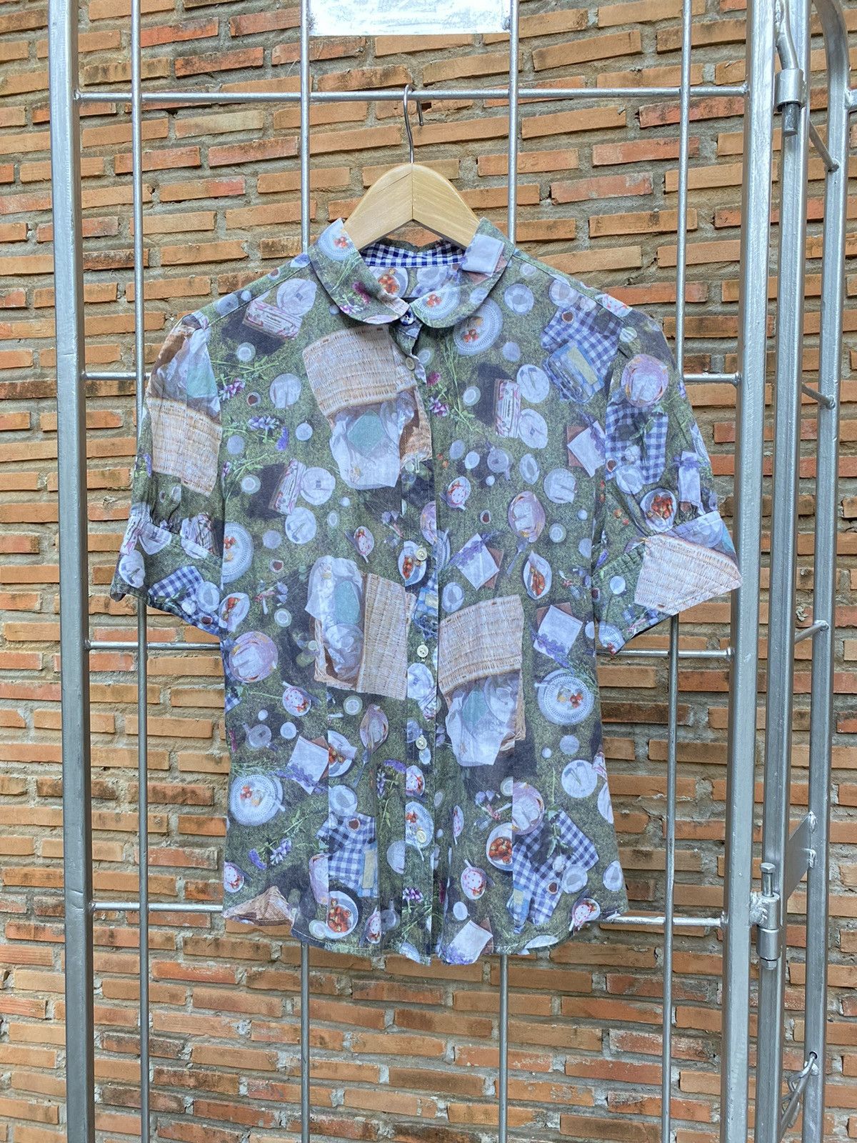 image of Paul Smith Printed Picnic Pattern Shirt in Green, Women's (Size Medium)
