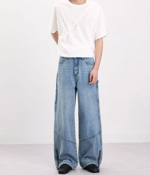 Japanese Brand Washed High-Street Straight-Leg Paneled Cargo Jeans Size US 32 / EU 48 - 2 Thumbnail