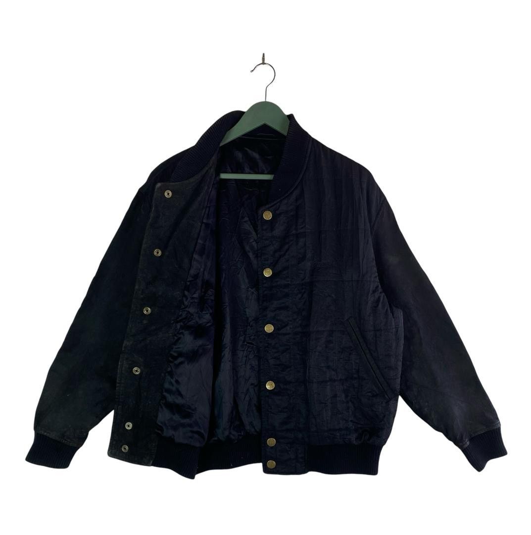 Guess × Vintage 90s rare GUESS goatskin sleeve snap button varsity jacket Size US L / EU 52-54 / 3 - 6 Thumbnail
