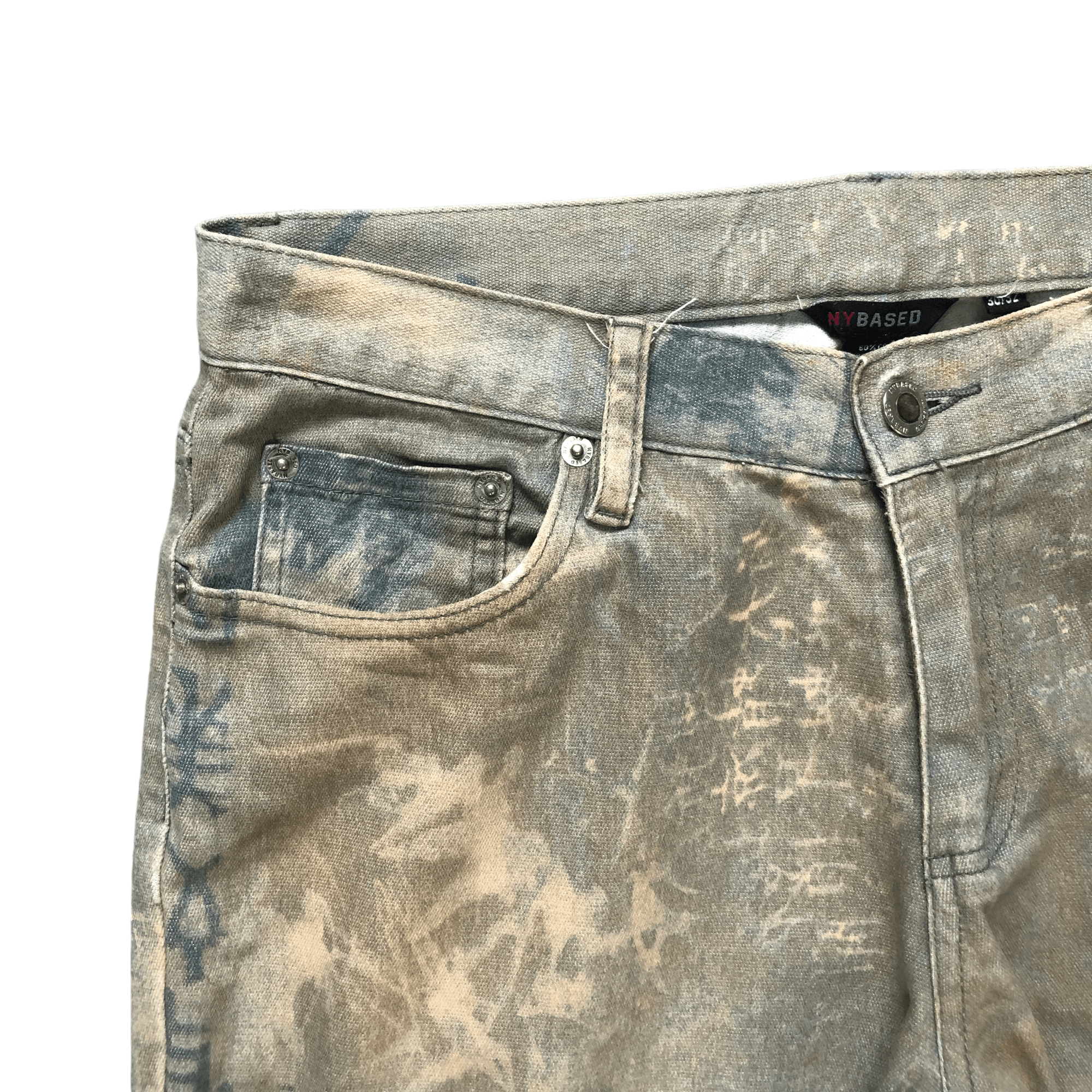Japanese Brand FLARE🔥 TRASHED LIGHT WASH PRINTED DENIM PANTS #6489-221 Size US 30 / EU 46 - 3 Thumbnail