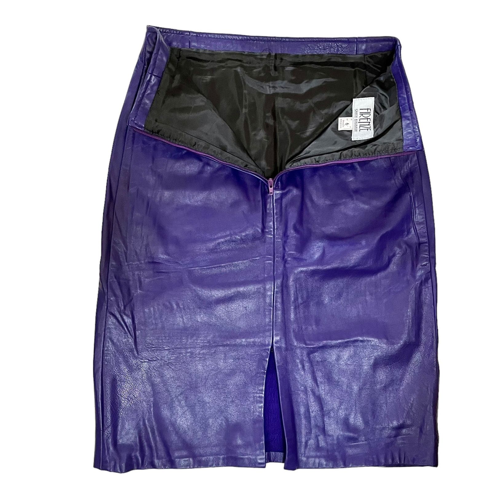 Firenze × Vintage Firenze Santa Barbara Purple High-Waist Leather Pencil Skirt Size 26" / US 2 / IT 38 - 4 Thumbnail