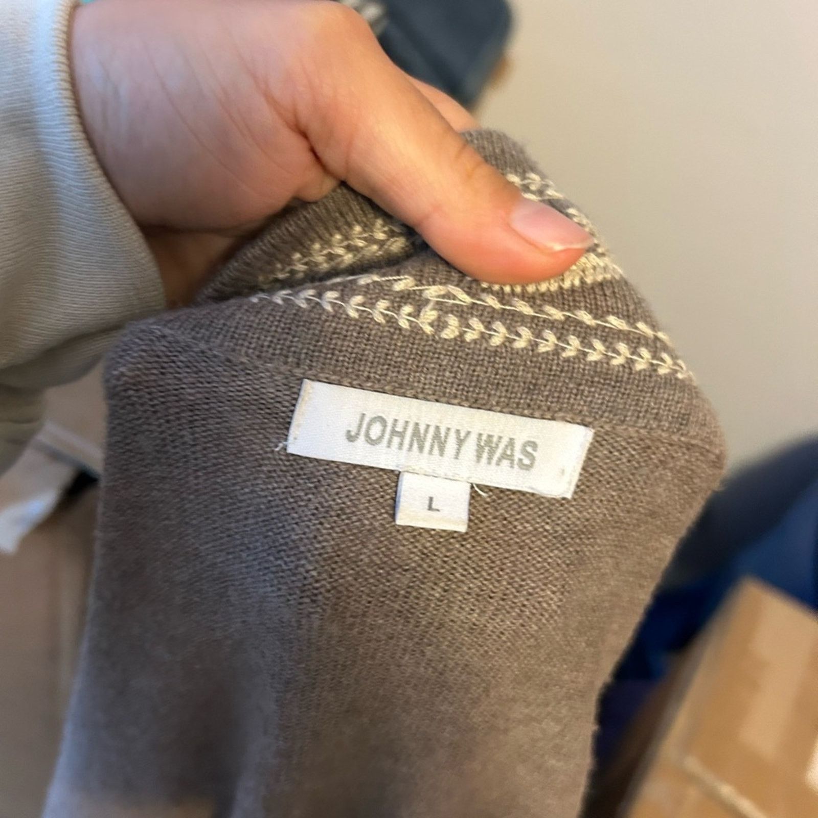 Johnny Was Johnny Was Taupe Wool Embroidered Waterfall Cardigan Size L / US 10 / IT 46 - 3 Thumbnail