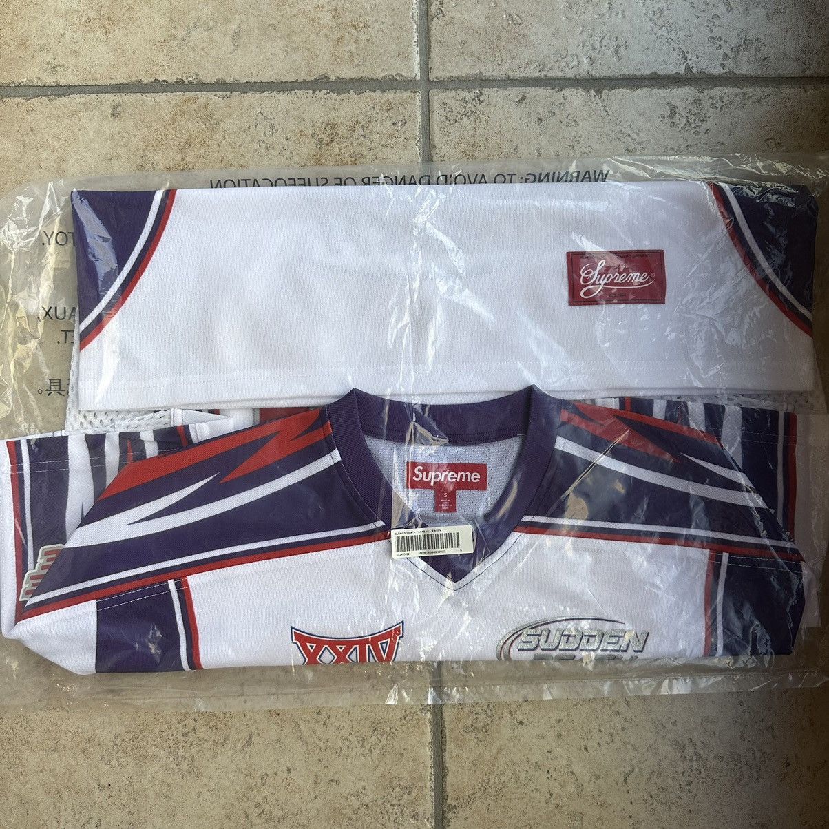 image of Supreme Sudden Death Football Jersey White, Men's (Size Small)