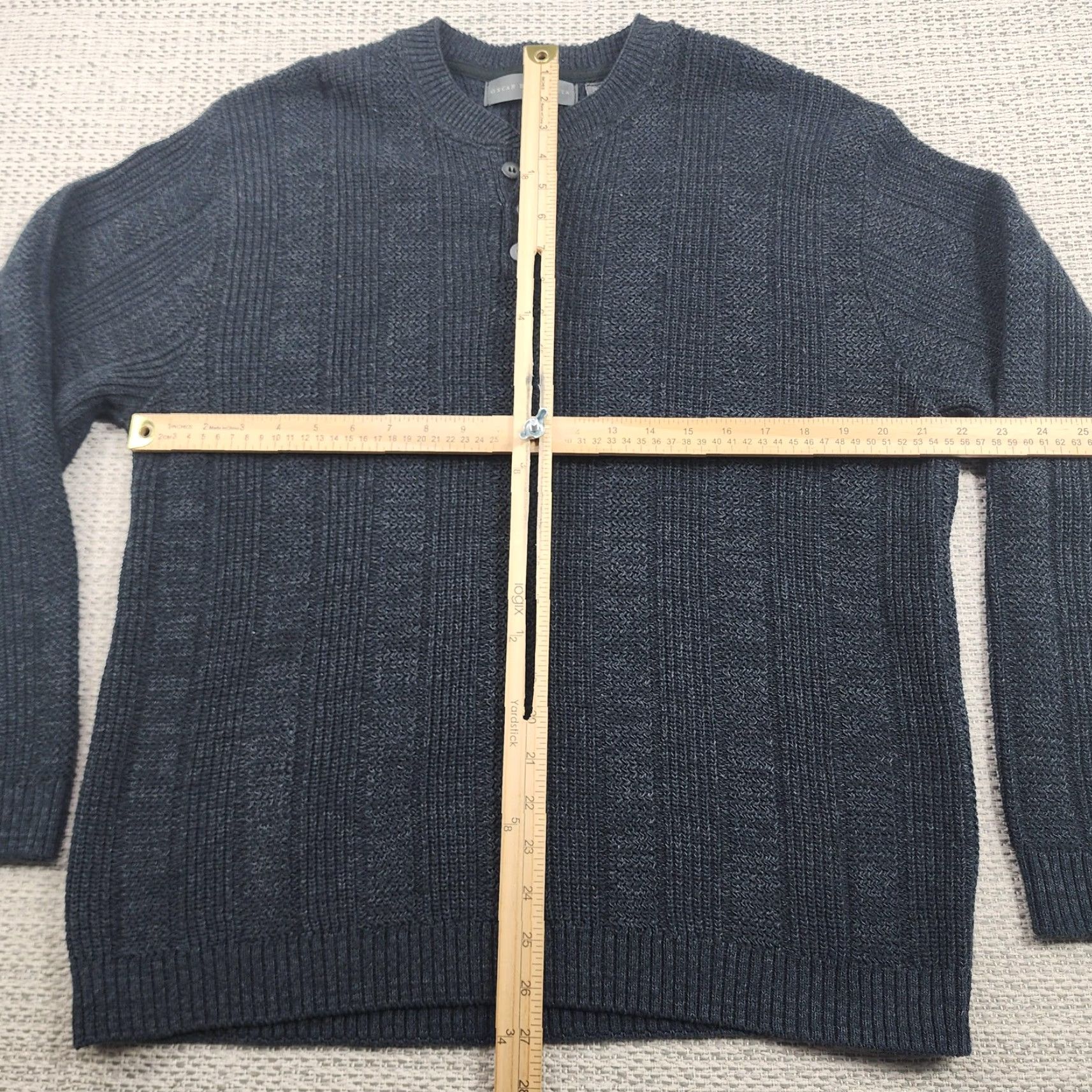 Oscar De La Renta Oscar de la Renta Sweater Mens XL Henley 3-Button Textured Knit Cotton Crew Neck Pullover Size US XL / EU 56 / 4 - 6 Thumbnail