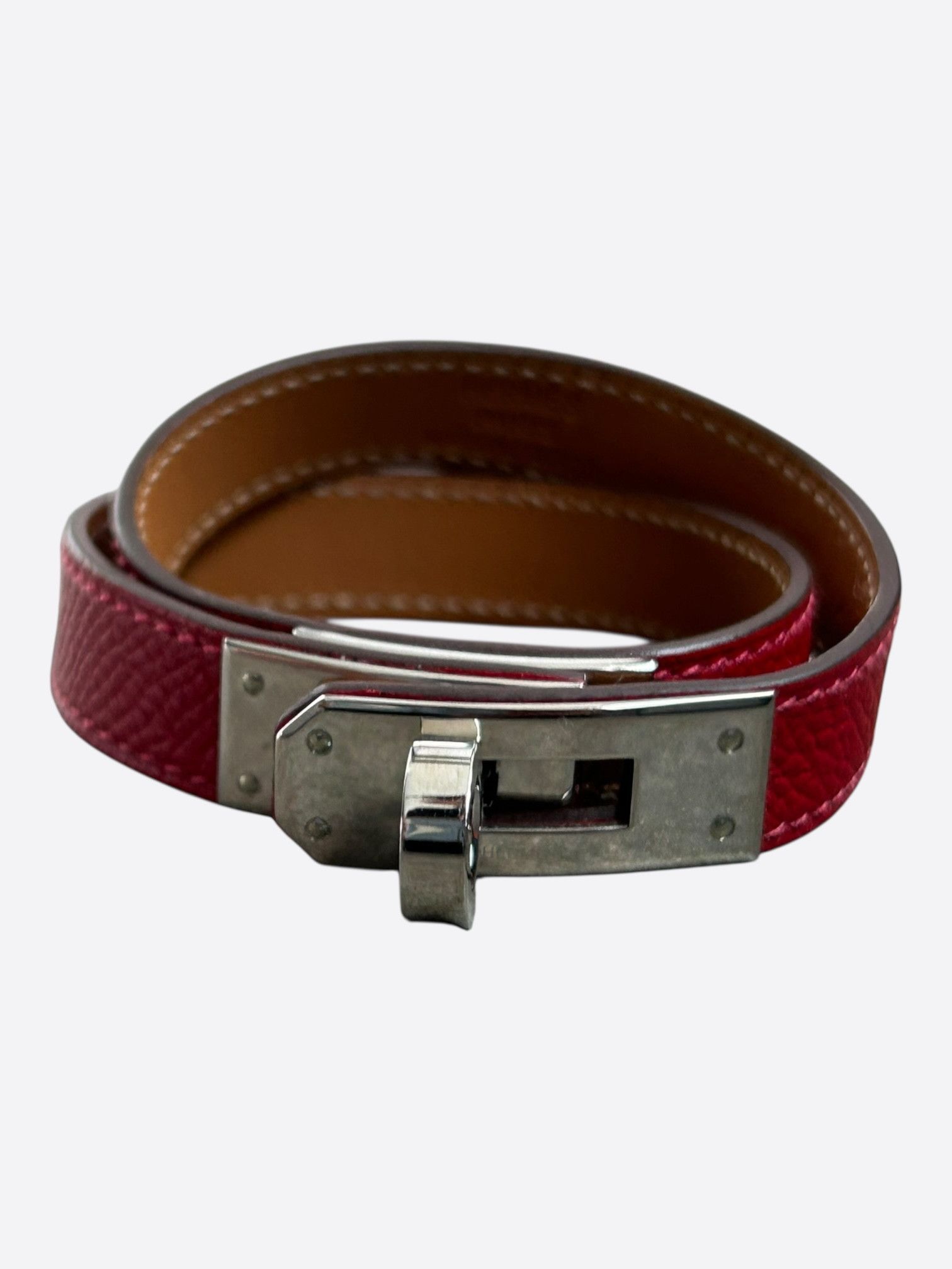 Hermes Red Epsom & Palladium Hardware Kelly Double Tour Bracelet Size ONE SIZE - 1 Thumbnail