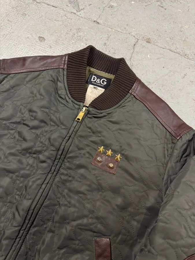 Dolce & Gabbana × Vintage AW2001 Dolce & Gabbana Quilted Olive Hybrid Leather Bomber Jacket Size US L / EU 52-54 / 3 - 3 Thumbnail