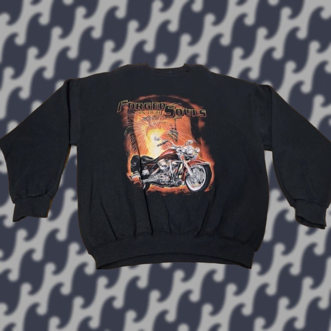 Tultex VINTAGE Tultex Sweatshirt Biker Motorcycle Forged In Our Souls Crew Neck Long Sleeve XL Black Men Size US XL / EU 56 / 4 - 1 Thumbnail