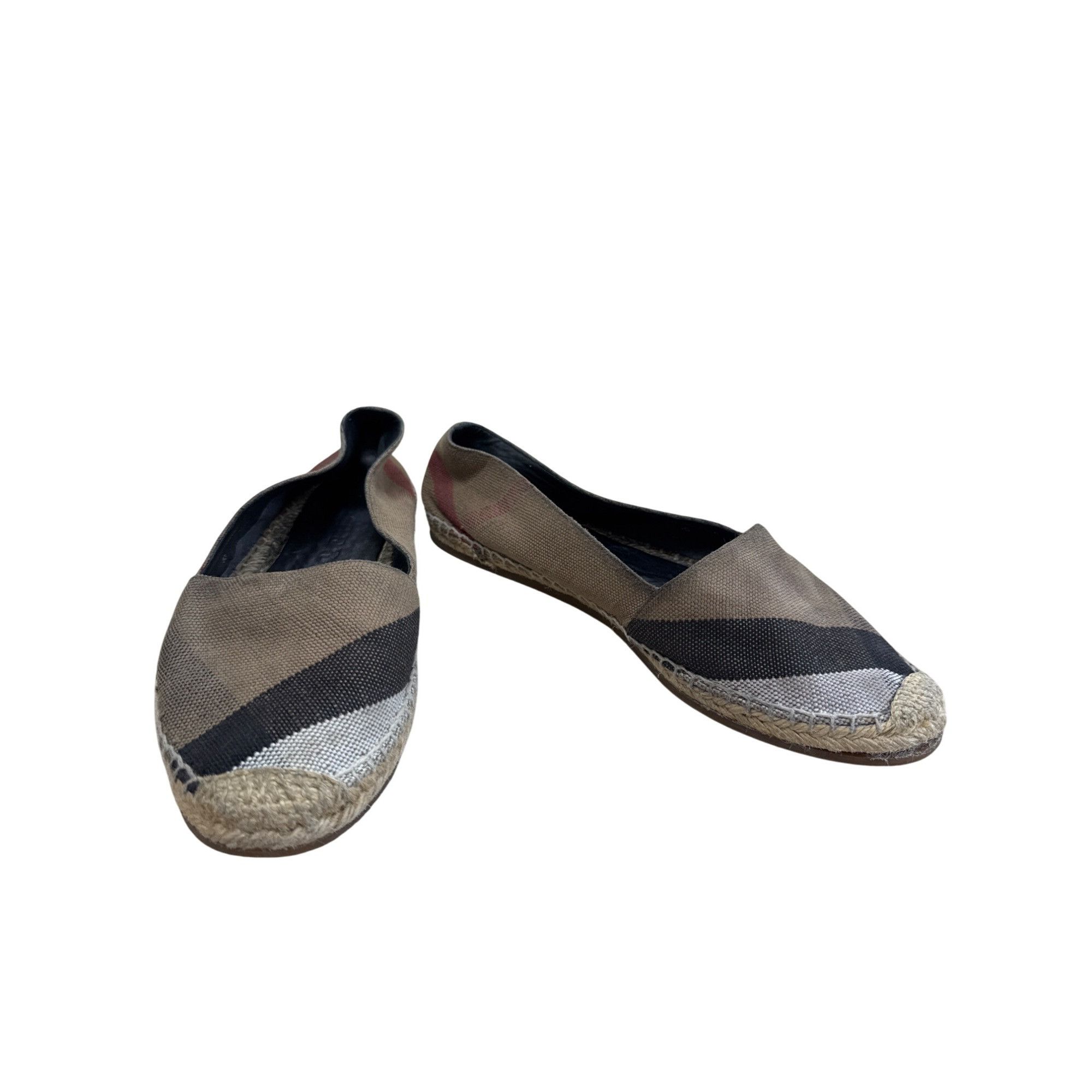 Burberry Brit Womens Plaid Brown Canvas Espadrille Flats Siz