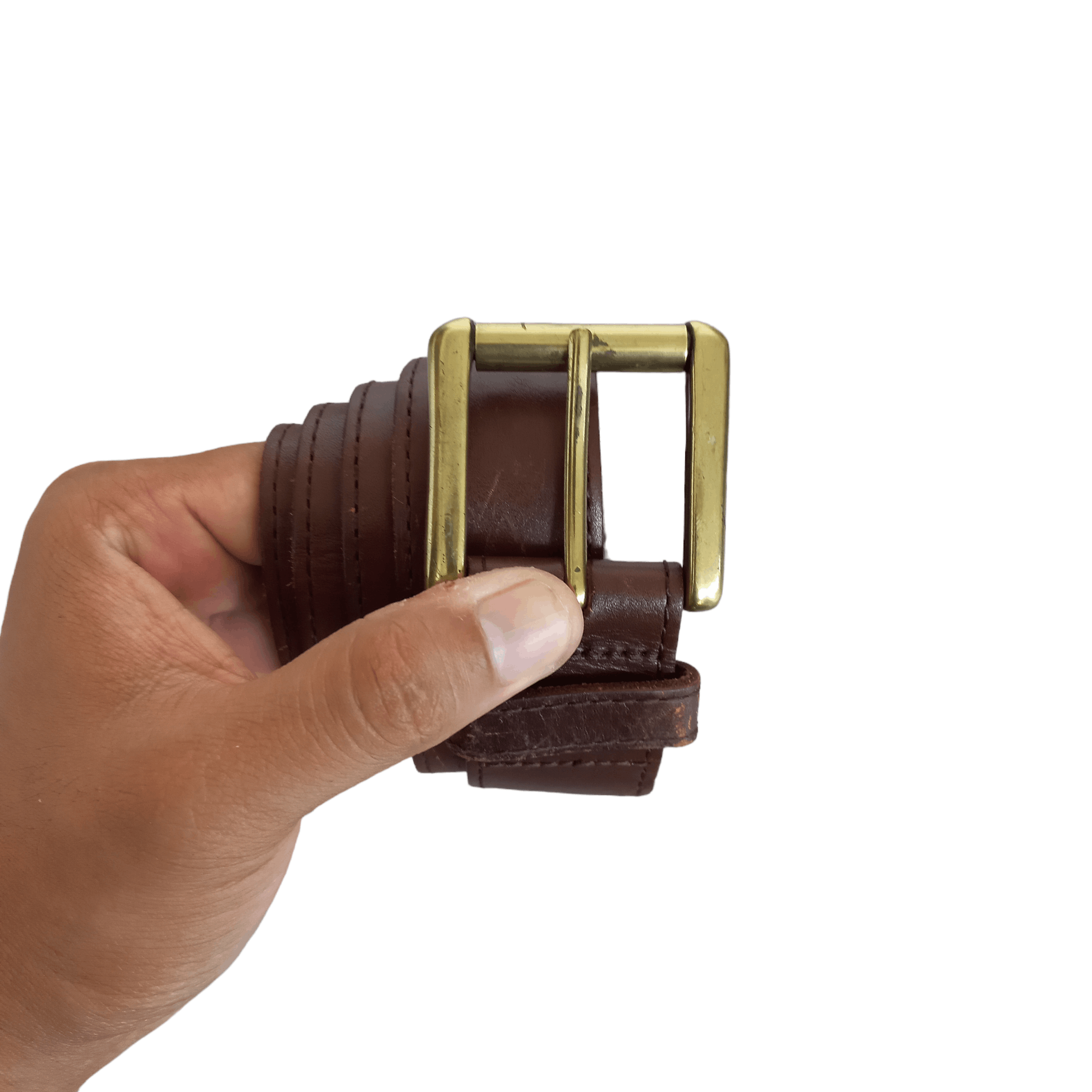 image of Vintage Solid Brass Hole Ring Leather Belt, Men's