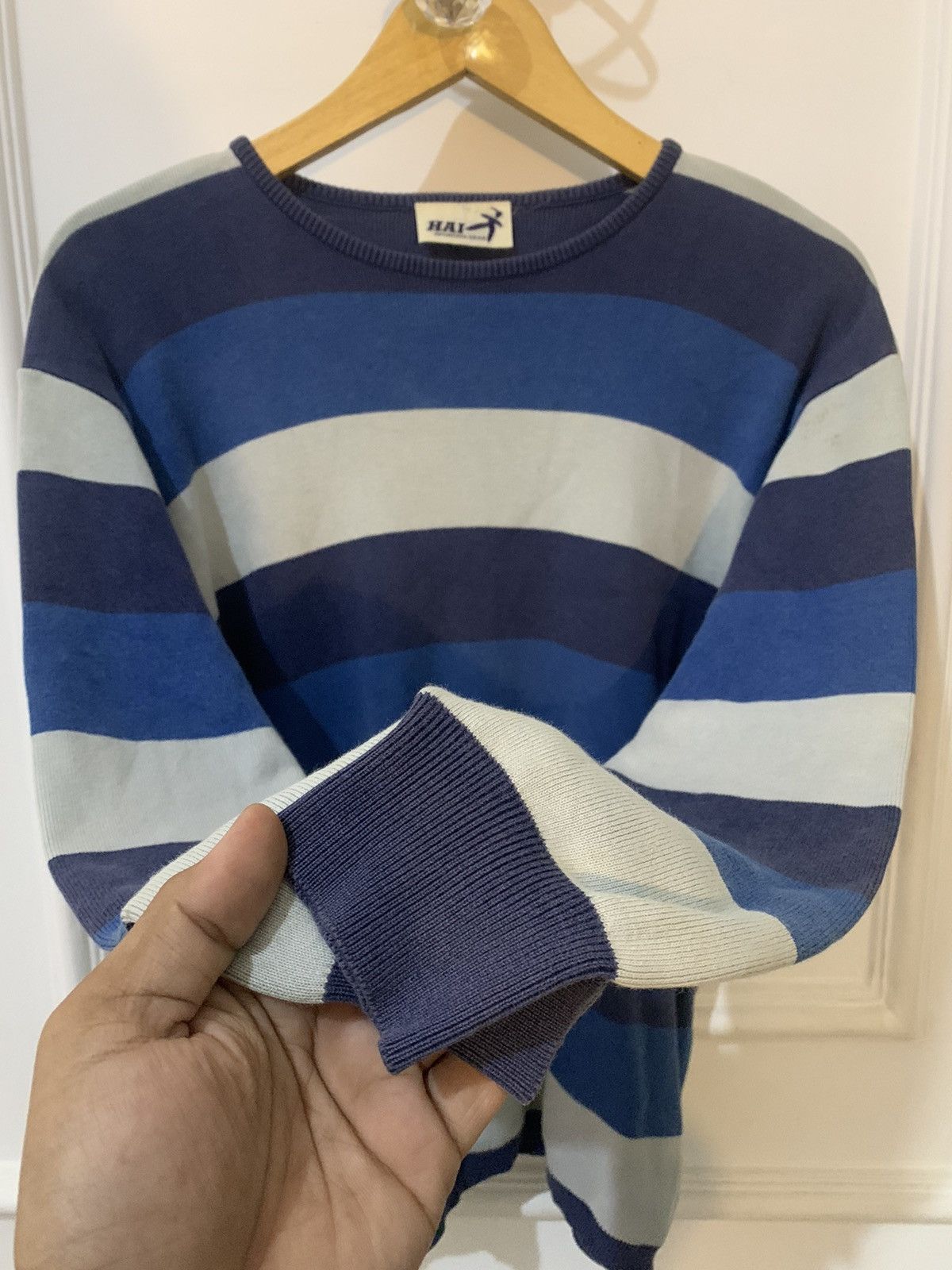 Hai Sporting Gear × Issey Miyake × Vintage 90s Hai Sporting gear Long Sleeve striped by Issey miyake Size US M / EU 48-50 / 2 - 3 Thumbnail