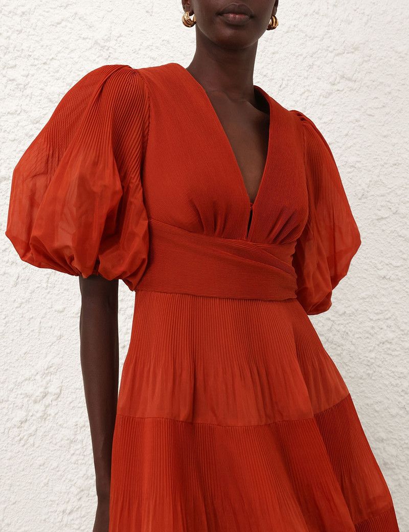 Zimmermann oc11z0226 Pleated Midi Dress In Red Size M / US 6-8 / IT 42-44 - 4 Thumbnail