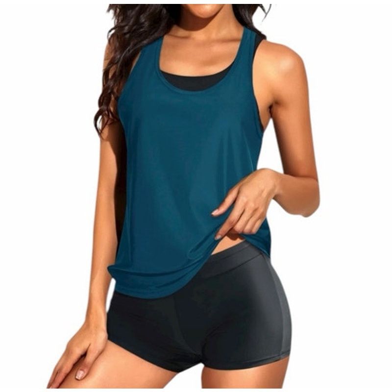 Other Tempt Me Teal 2 Piece Scoop Neck Top Shorts Tankini SwimSet Size ONE SIZE - 1 Thumbnail