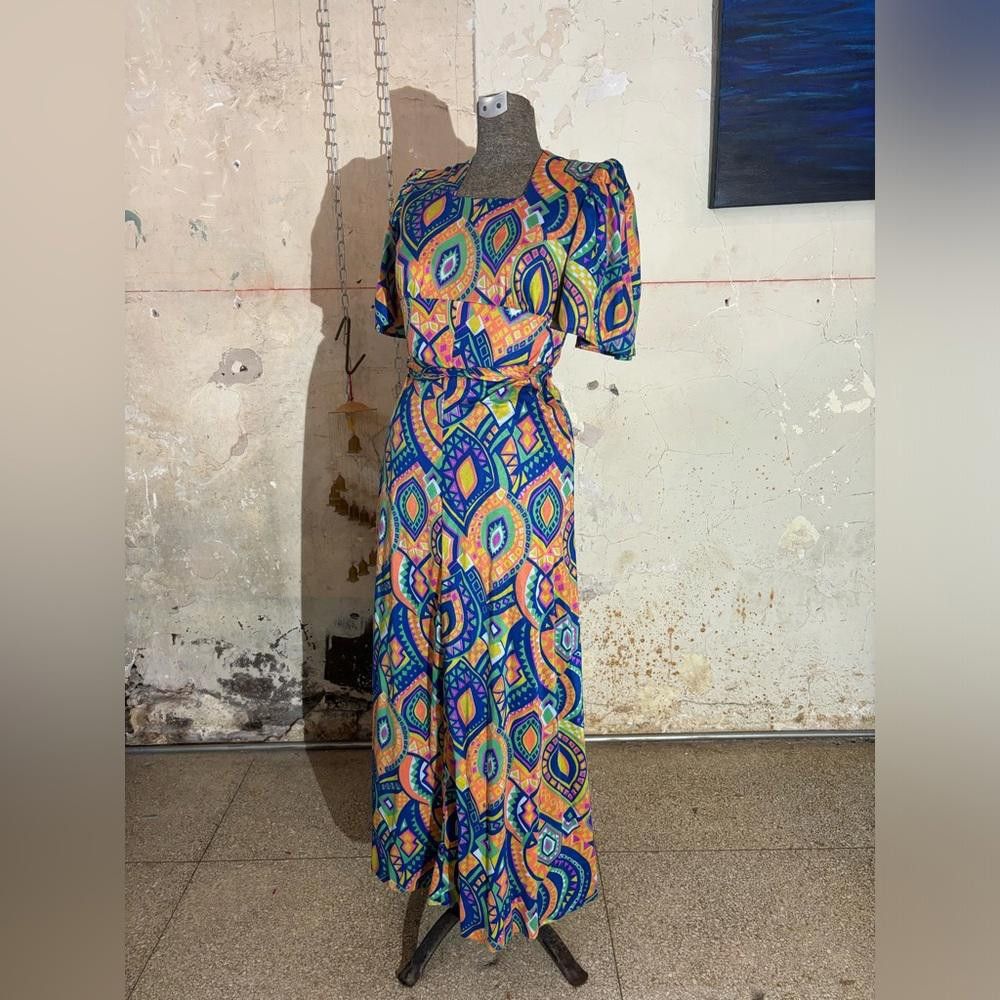 Designer vintage 60’s abstract pattern handmade dress Size L / US 10 / IT 46 - 1 Thumbnail