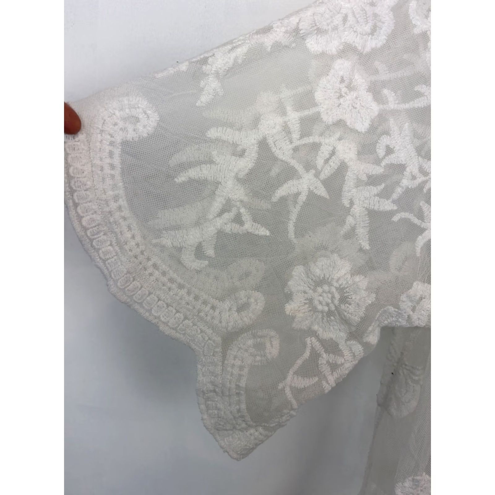 Vintage Lace Sheer Floral Kimono Duster Womens Large White Festival Fairy Coquette Tie Size L / US 10 / IT 46 - 4 Thumbnail