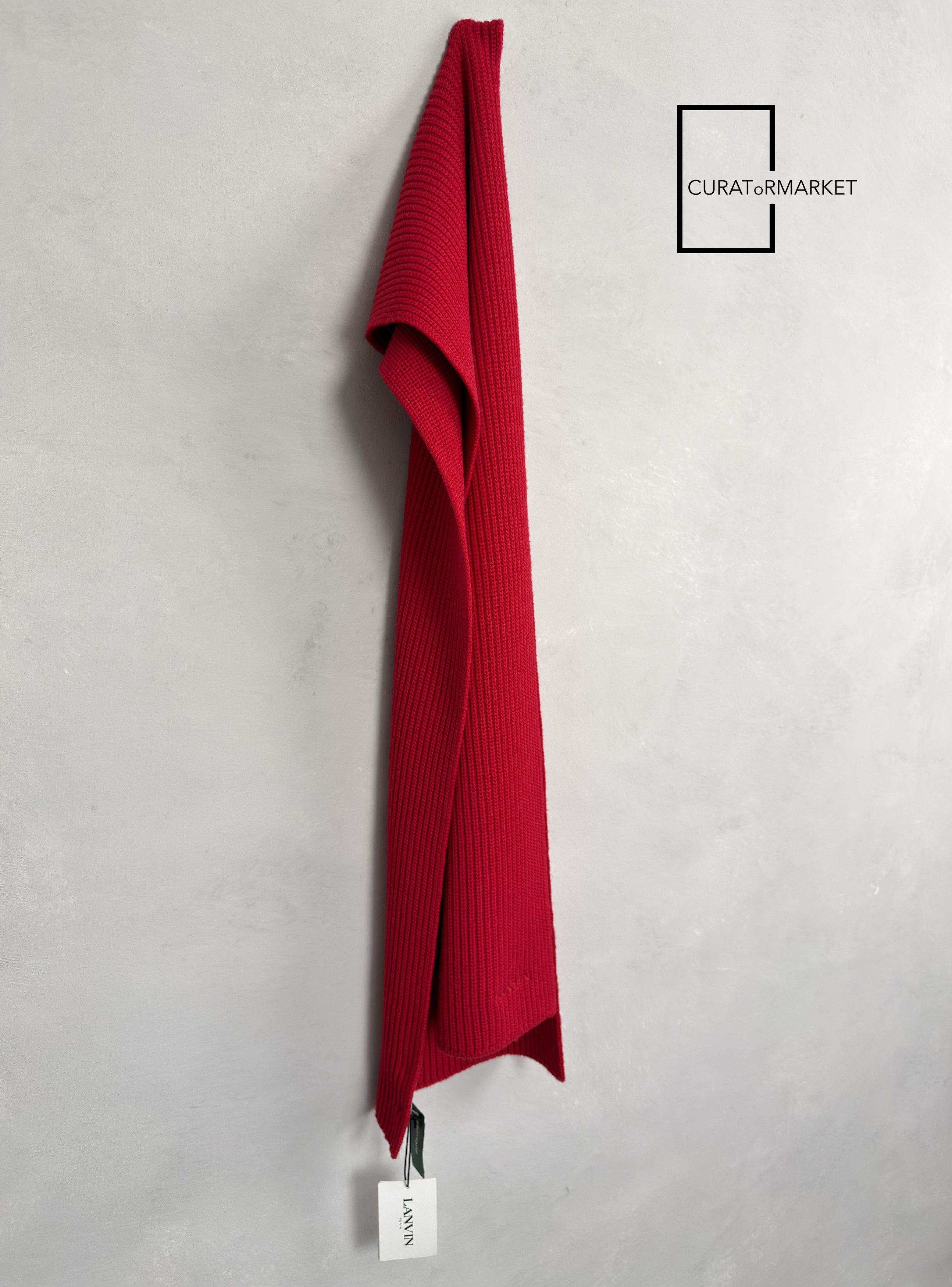 Lanvin Iconic Embroidered Text Logo Knitted Wool Luxury Scarf FW25 Size ONE SIZE - 4 Thumbnail