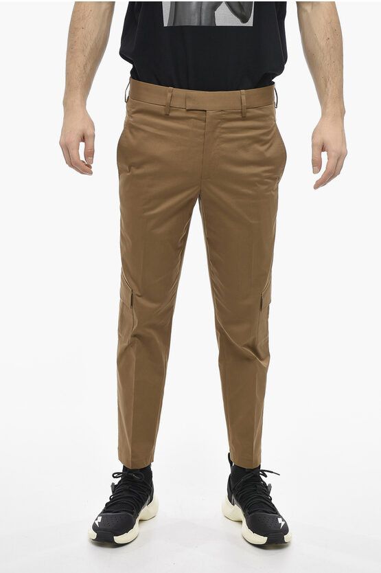 image of Neil Barrett Stretch Cotton Nate Skinny Fit Cargo Pants in Brown, Men's (Size 35)