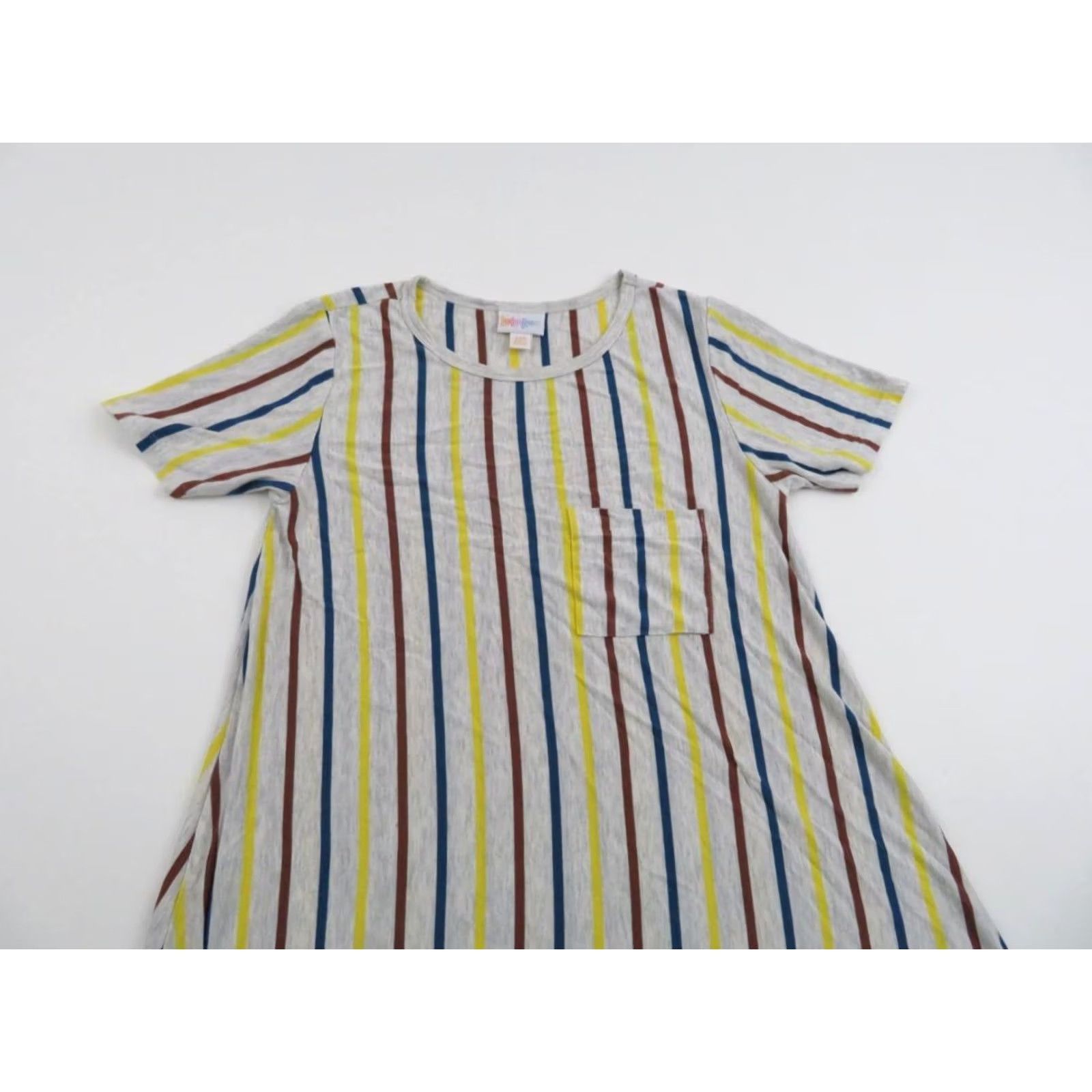 Vintage LuLaRoe Women's Carly Dress XXS Gray Blue Yellow Unicorn High Low 2XS Stripes Size XXS / US 00 / IT 34 - 3 Thumbnail