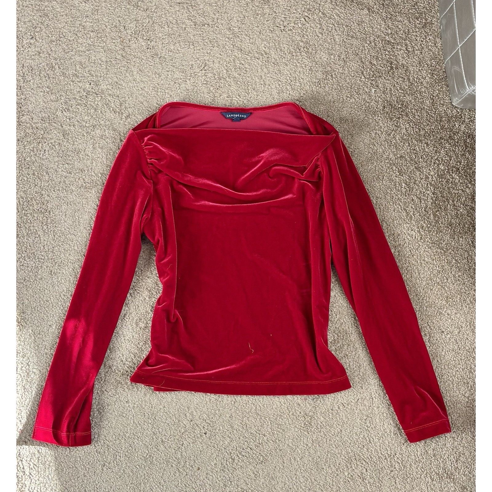 Lands' End Lands End Rich Red Velvet Cowl Neck Top Size L / US 10 / IT 46 - 13 Thumbnail