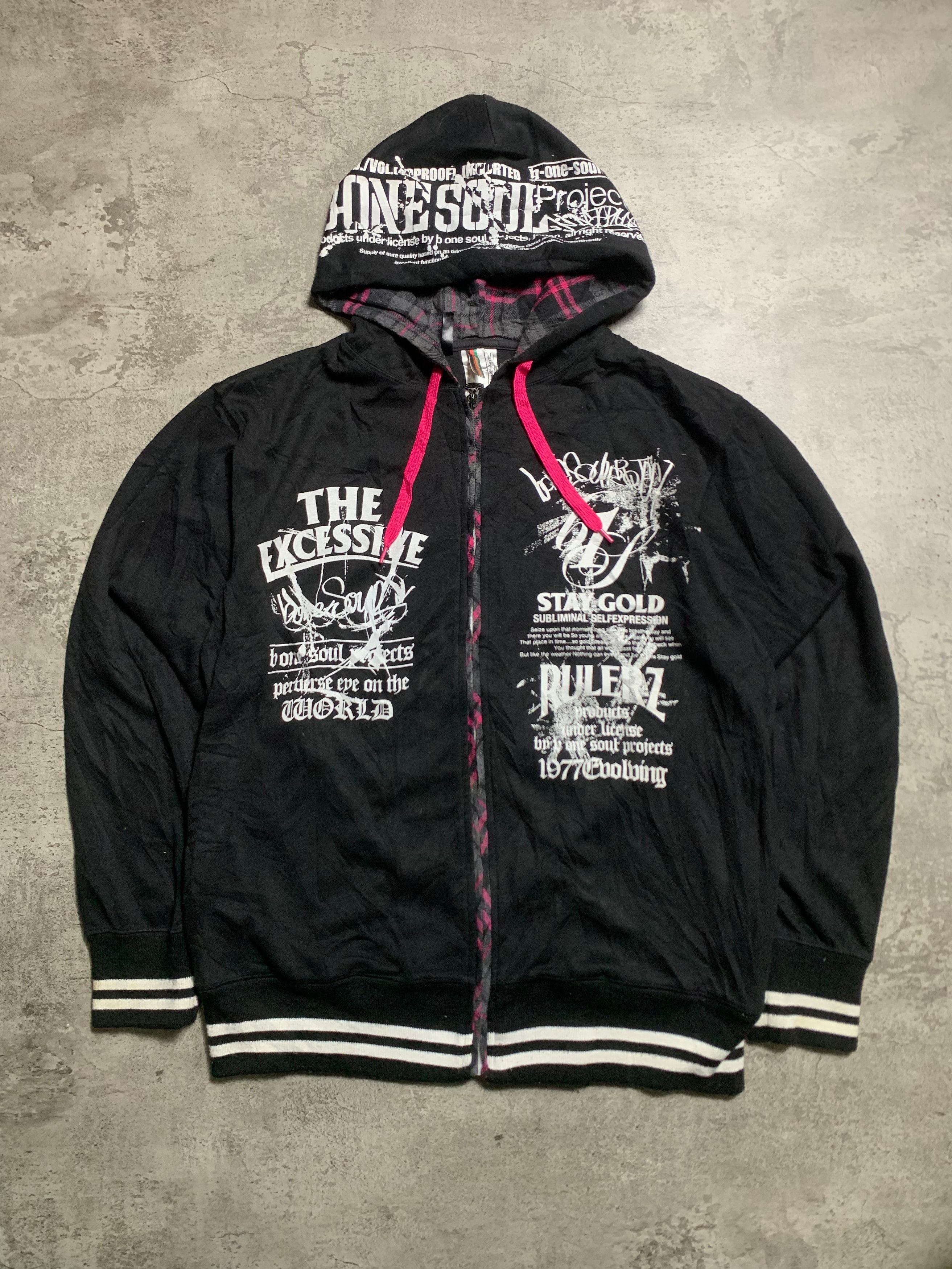 Japanese Brand Y2K B One Soul Japanese Poem Punk Style Black Zip Hoodie Size US M / EU 48-50 / 2 - 1 Thumbnail
