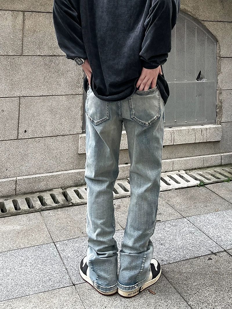 Jean × Vintage washed faded double knee punk flared jeans Size US 30 / EU 46 - 6 Thumbnail