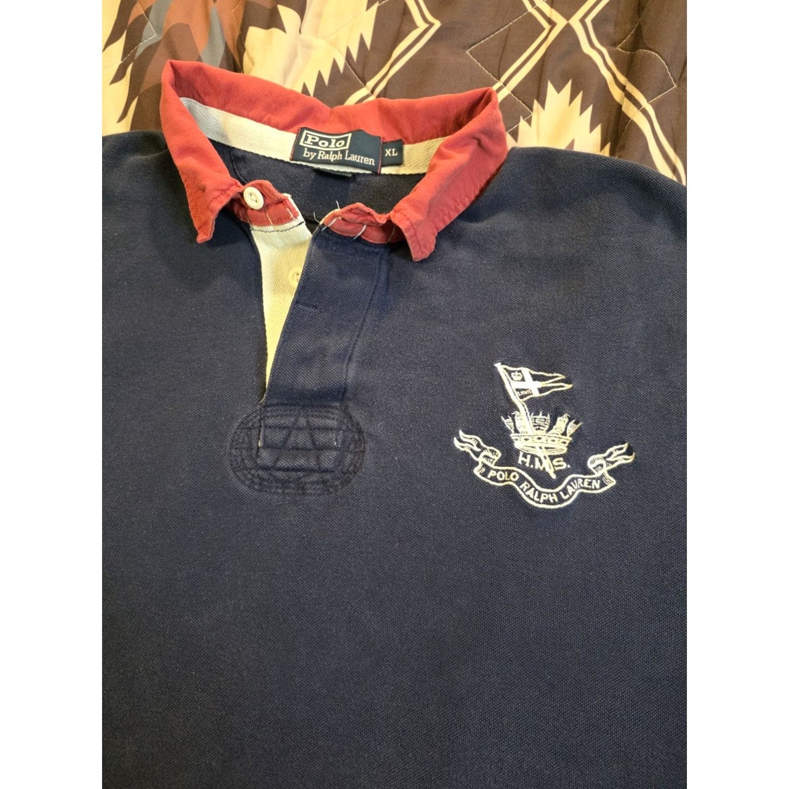 Polo Ralph Lauren VINTAGE Polo Ralph Lauren HMS Crest Rugby Polo Navy XL Men Short Sleeve Pullover Knit 100% Cotton Nautical 90s Preppy Casual Classic Mens Size US XL / EU 56 / 4 - 2 Thumbnail
