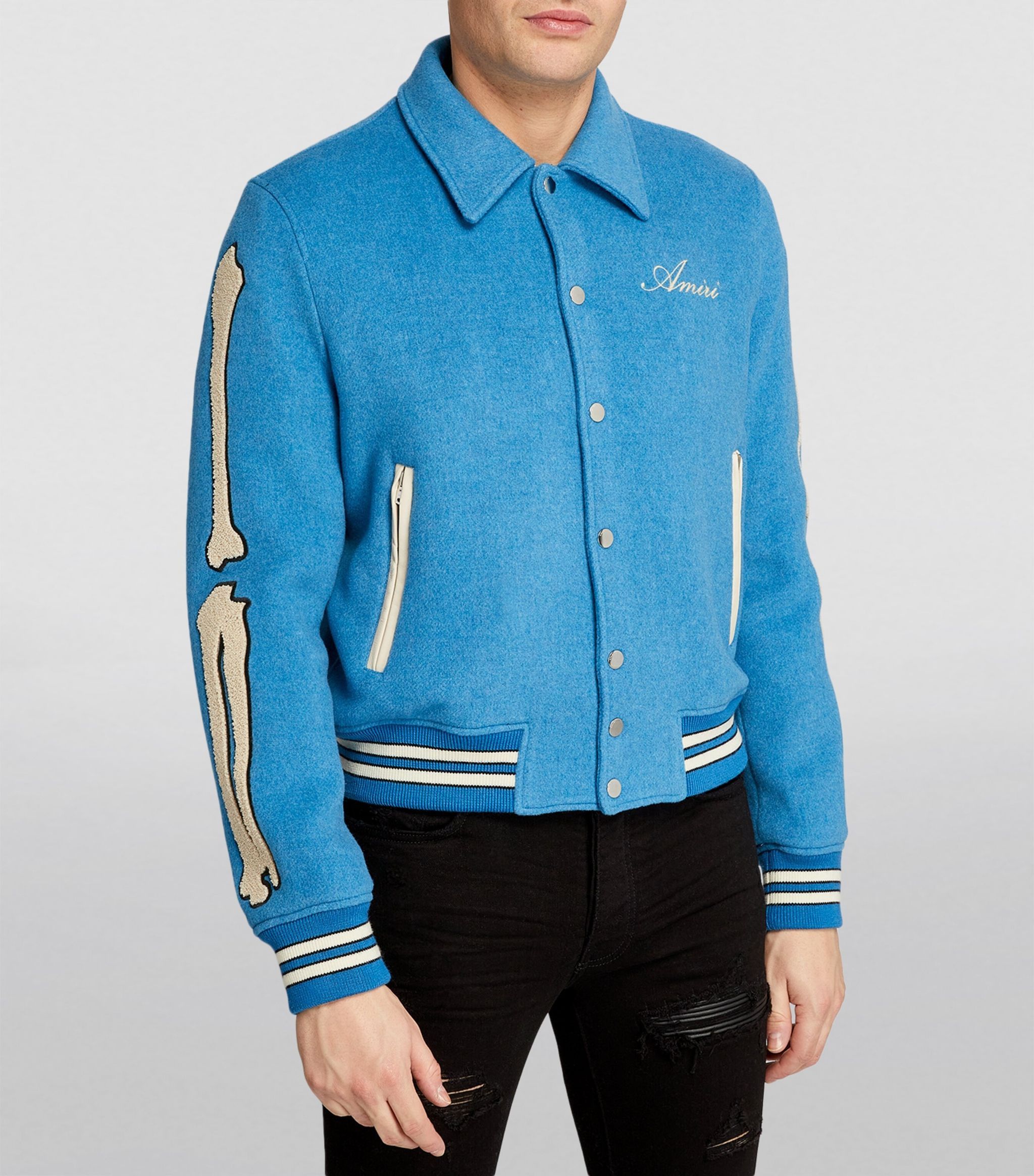 Amiri o1gr1nt1024 Bones Varsity Jacket in Varsity Blue Size US S / EU 44-46 / 1 - 4 Thumbnail