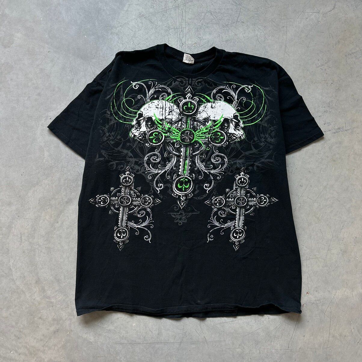 Pre-owned Affliction X Jnco Crazy Vintage Y2k Skull T Shirt Affliction Grunge Cybergoth In Black