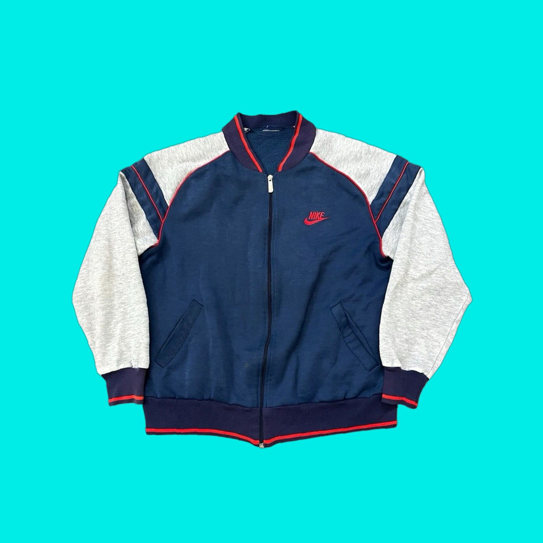 Nike VINTAGE Nike Track Jacket Mens M Full Zip Swoosh Check Navy Blue 80s 90s College Sports Size US M / EU 48-50 / 2 - 1 Thumbnail