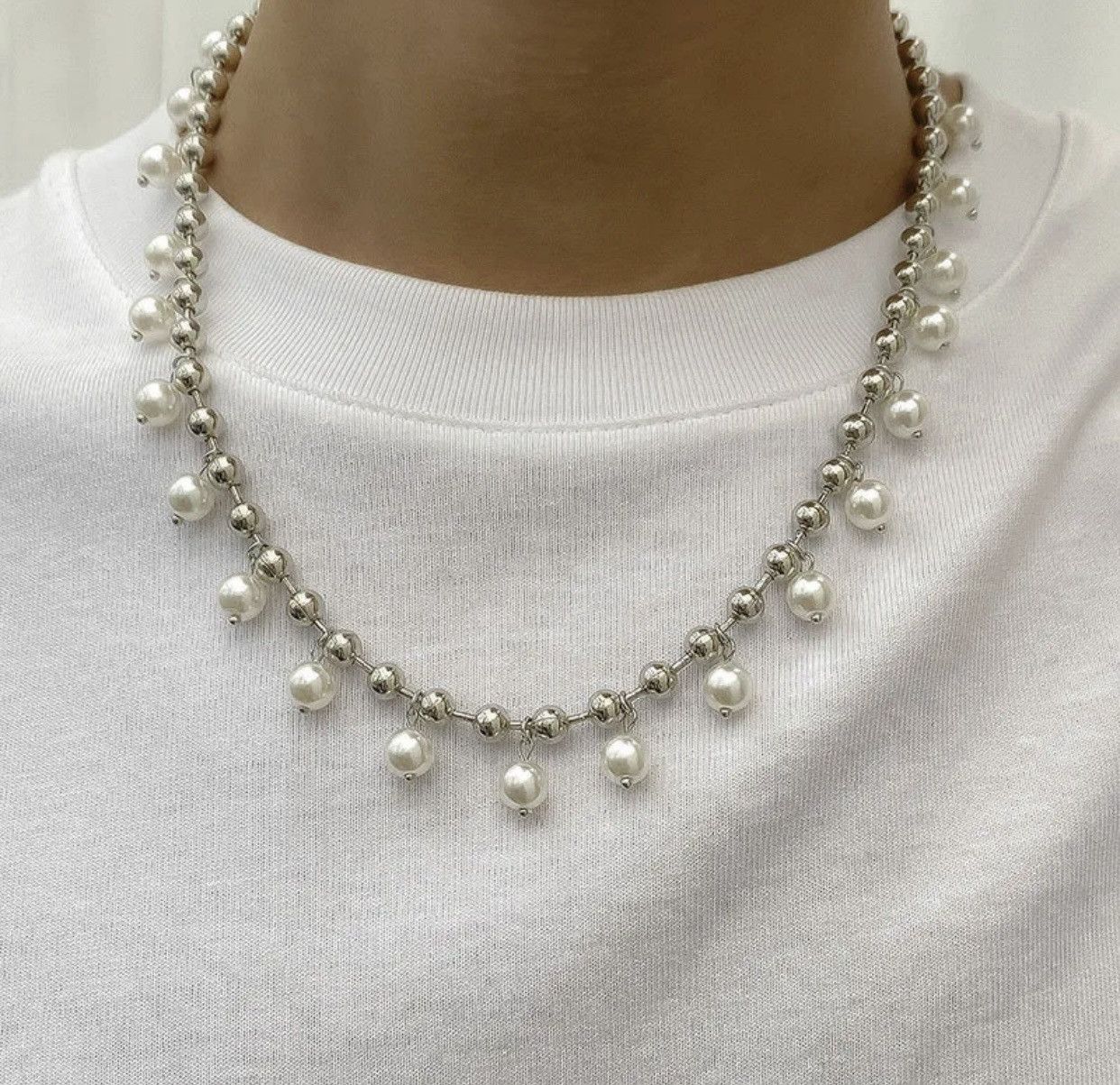 Jewelry Small Beads Chain Imitation Pearl Pendant Choker Necklace Size ONE SIZE - 1 Thumbnail