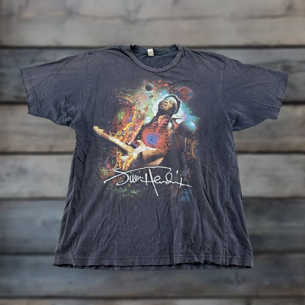 Anvil VINTAGE Jimi Hendrix Shirt Anvil T-Shirt Mens XL Black Distressed Sun Faded 2000s Y2K Skull Graphic Print Crew Neck Short Sleeve Cotton Knit Logo Size US XL / EU 56 / 4 - 1 Thumbnail