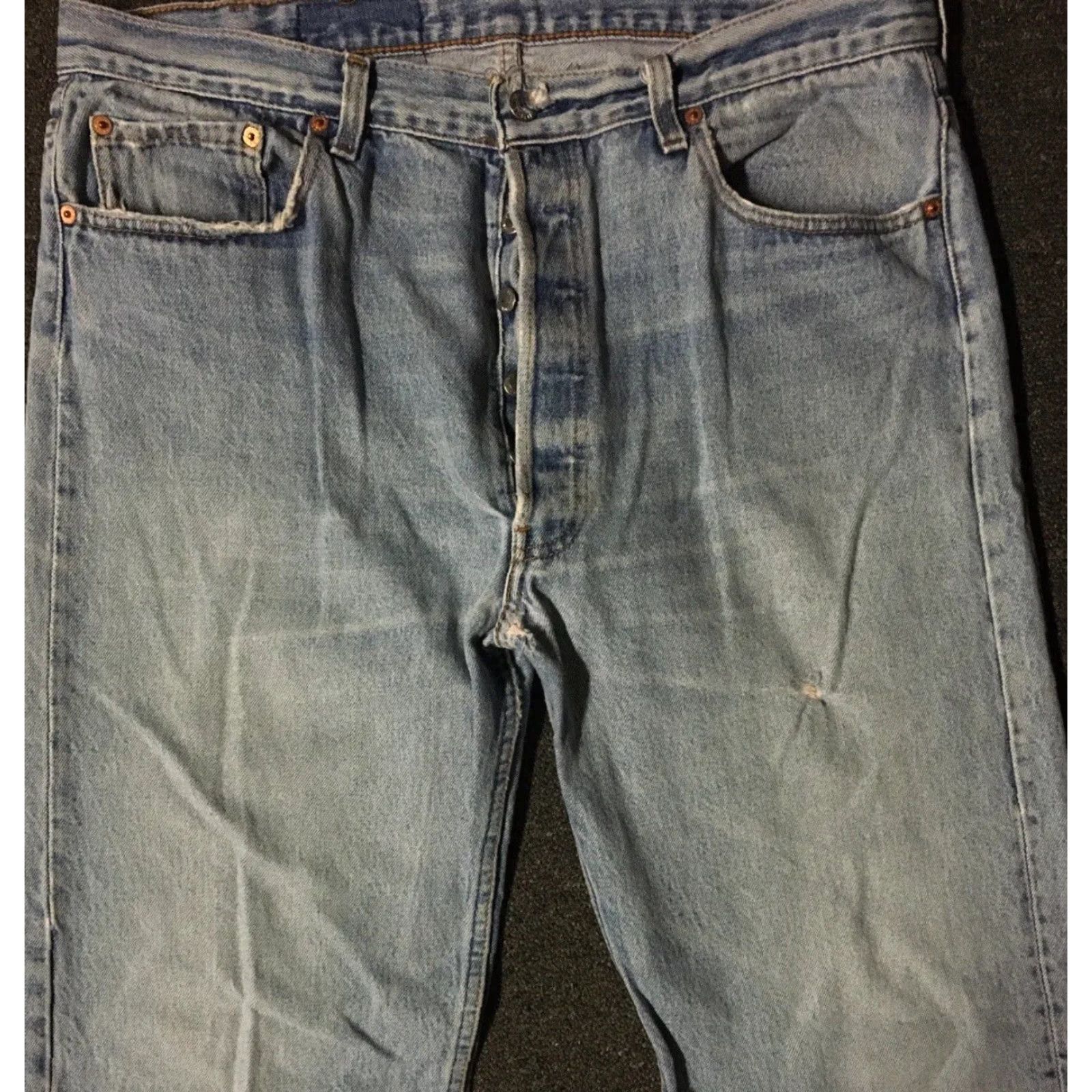 Levi's VINTAGE Levi's 501 Jeans Mens 38 Blue Distressed Button Fly Straight 33 Inseam USA 80s 90s Grunge Punk Rock Biker 1980s 1990s Size US 38 / EU 54 - 6 Thumbnail