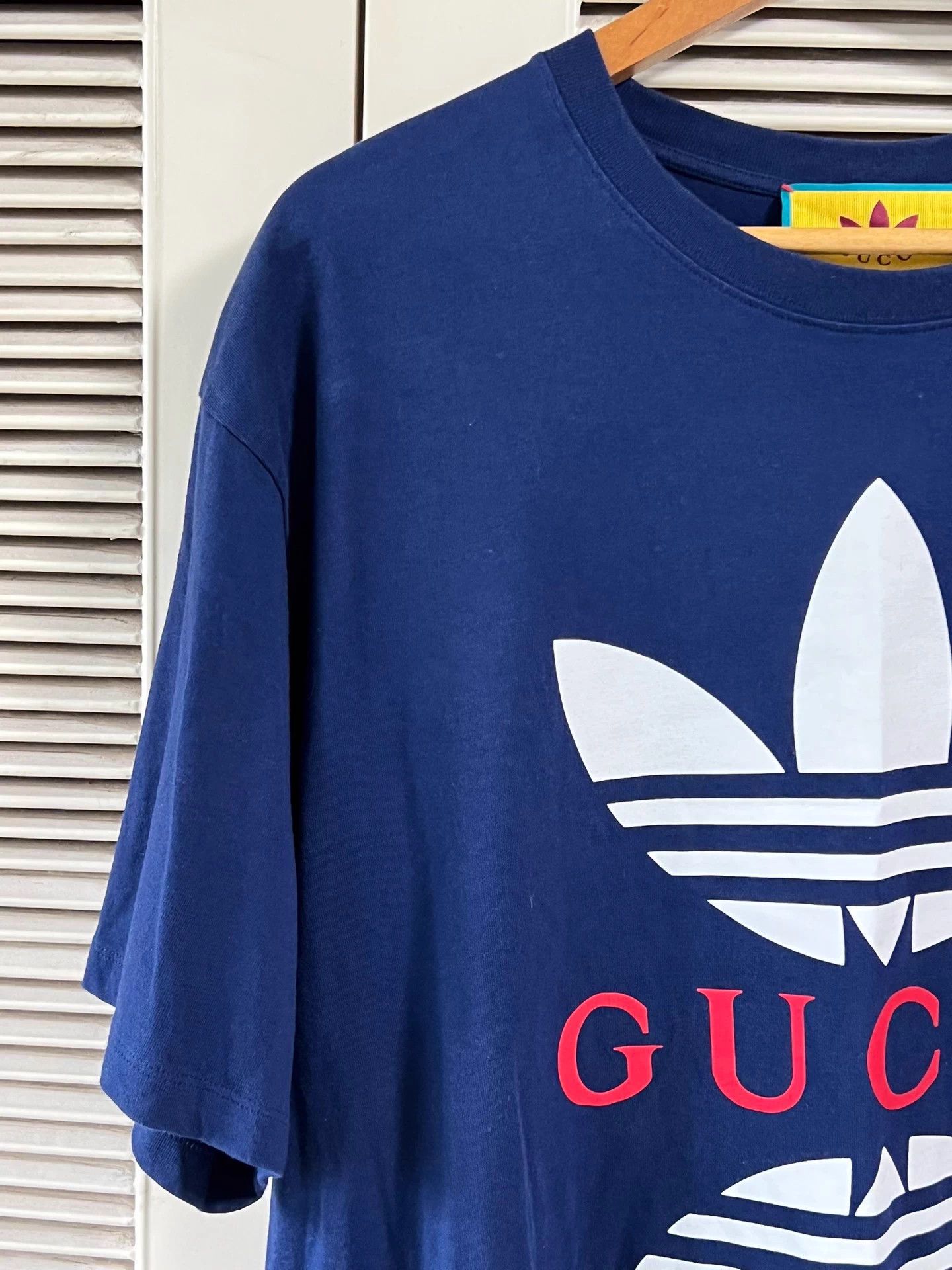 Gucci Gucci x Adidas Trefoil & GUCCI Blue XXL Short Tee Size US XXL / EU 58 / 5 - 4 Thumbnail