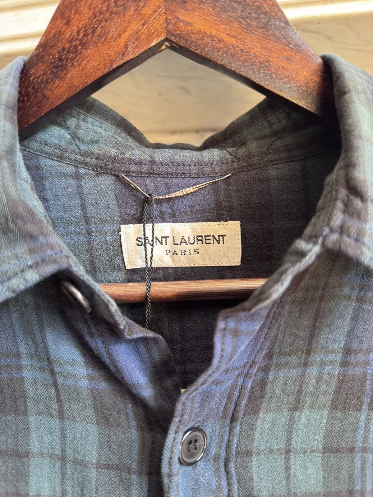 Saint Laurent Paris SS16 Bleached Distressed Flannel in Blue & Orange Size US XS / EU 42 / 0 - 3 Thumbnail