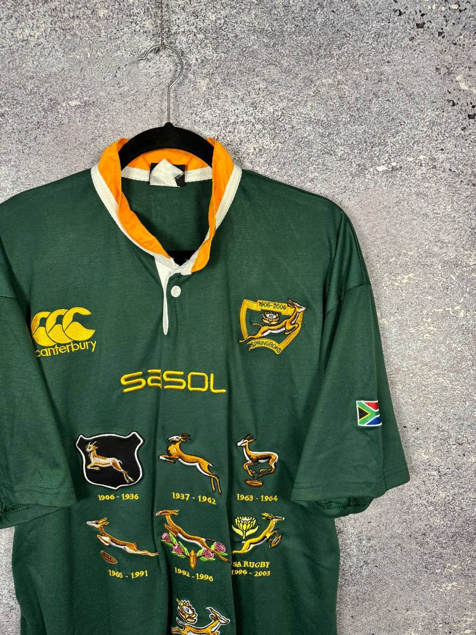 Canterbury of New Zealand South Africa Springbok Limited Edition Centenary Rugby Shirt Size US XL / EU 56 / 4 - 2 Thumbnail