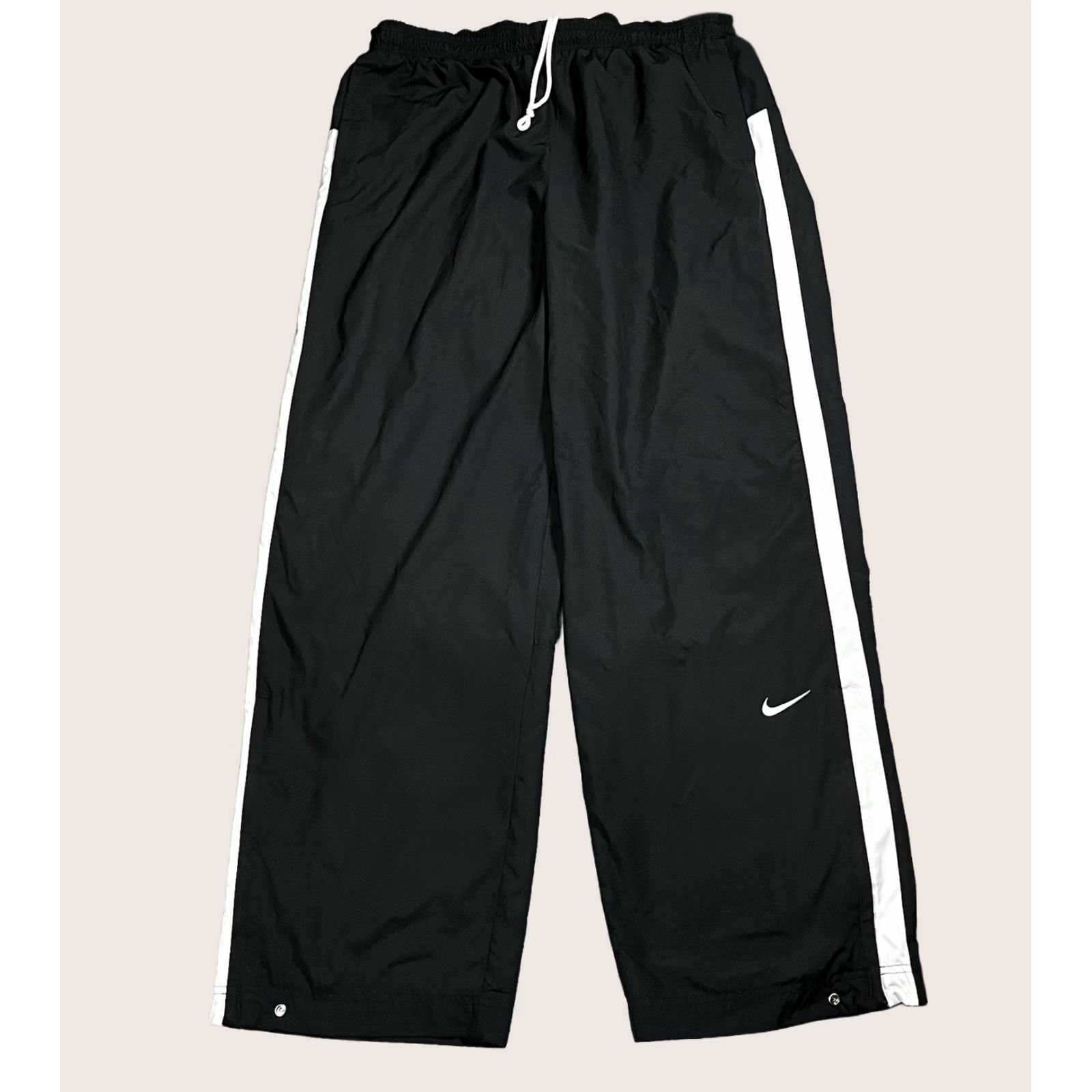 Nike Nike Pants Mens 2XL Black Track Pants Wide Baggy 90s Vintage Stripe Zip Ankle Size US 39 - 1 Thumbnail