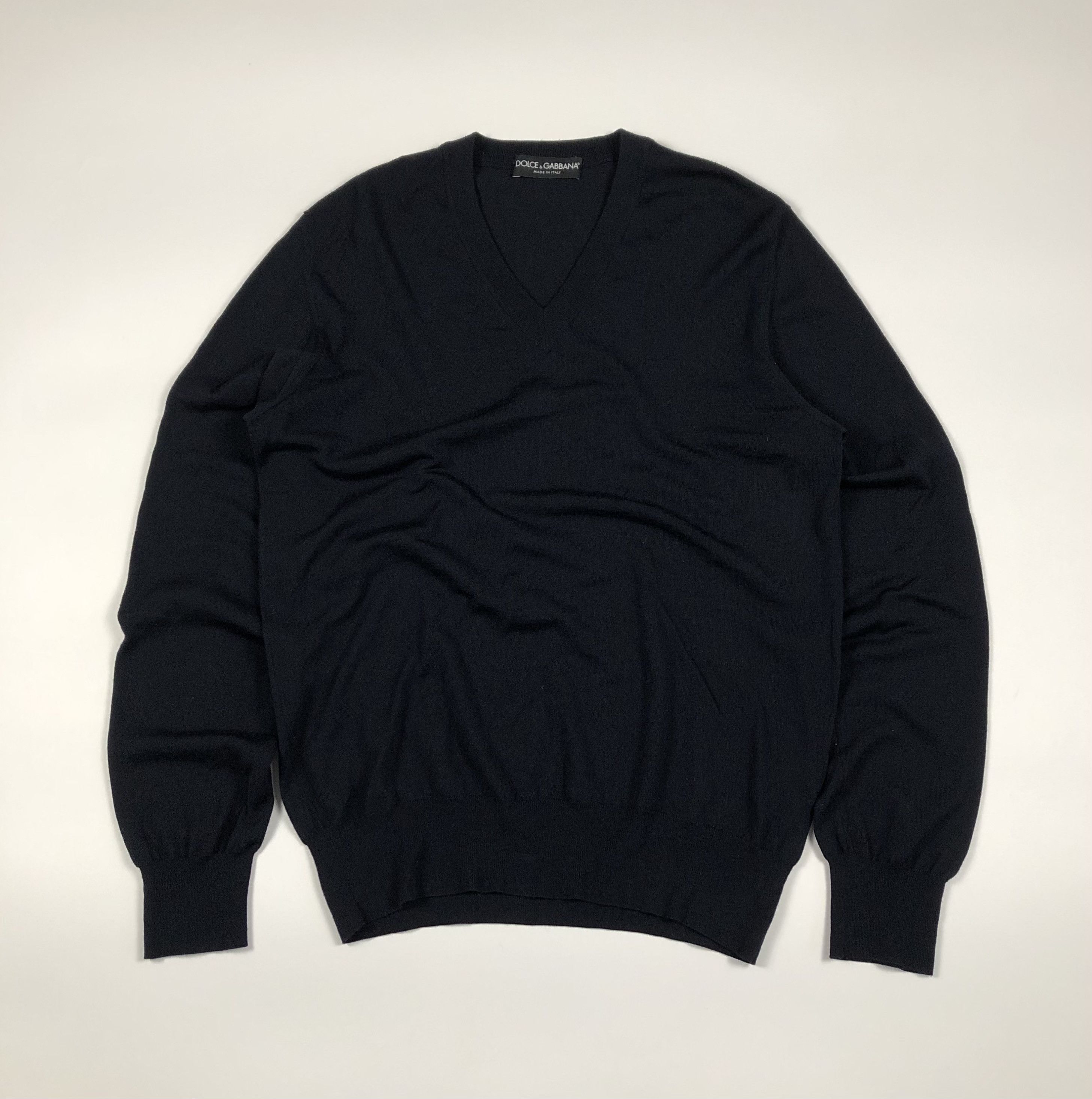Dolce & Gabbana Dolce Gabbana Wool V-Neck Navy Jumper Size US L / EU 52-54 / 3 - 1 Thumbnail