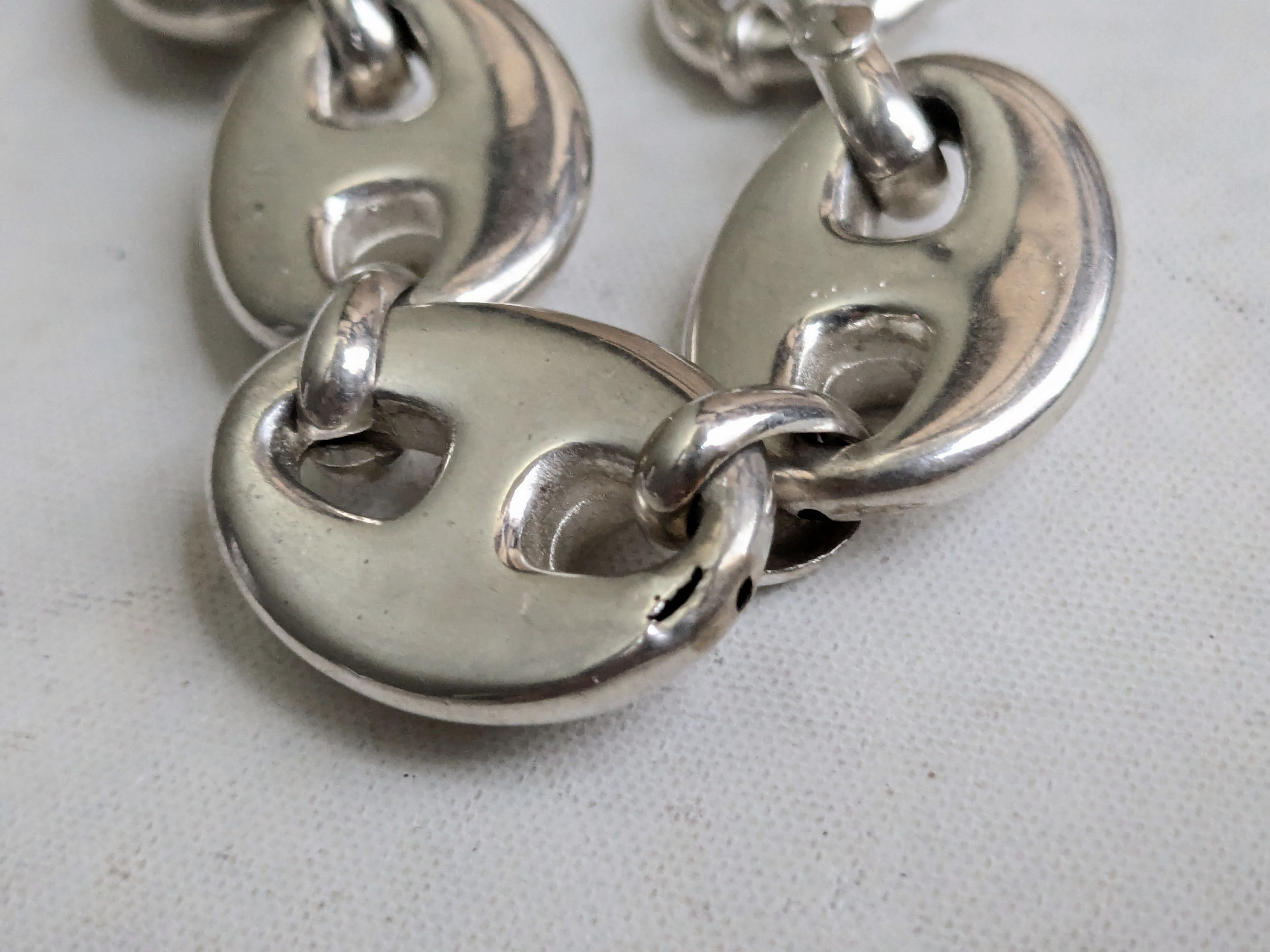 Jewelry Vintage Sterling Silver Bracelet Mariner Anchor Puffy Hollow Size 26 - 14 Thumbnail