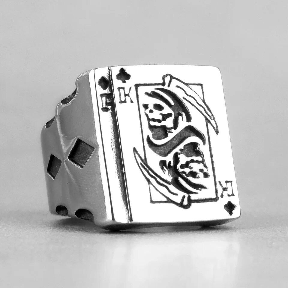 Jewelry Creative Grim Reaper Poker King Skull Rings Size ONE SIZE - 2 Thumbnail