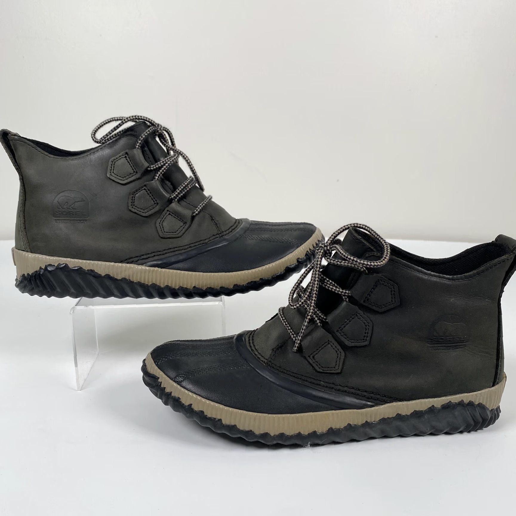 SOREL SOREL Duck Boots Women's Leather Waterproof Ankle Boots Size 9.5 M Rain Snow Waterproof Flat Heel Black Out 'N About Theme Duck Boots Shoes Size US 10 / IT 40 - 3 Thumbnail