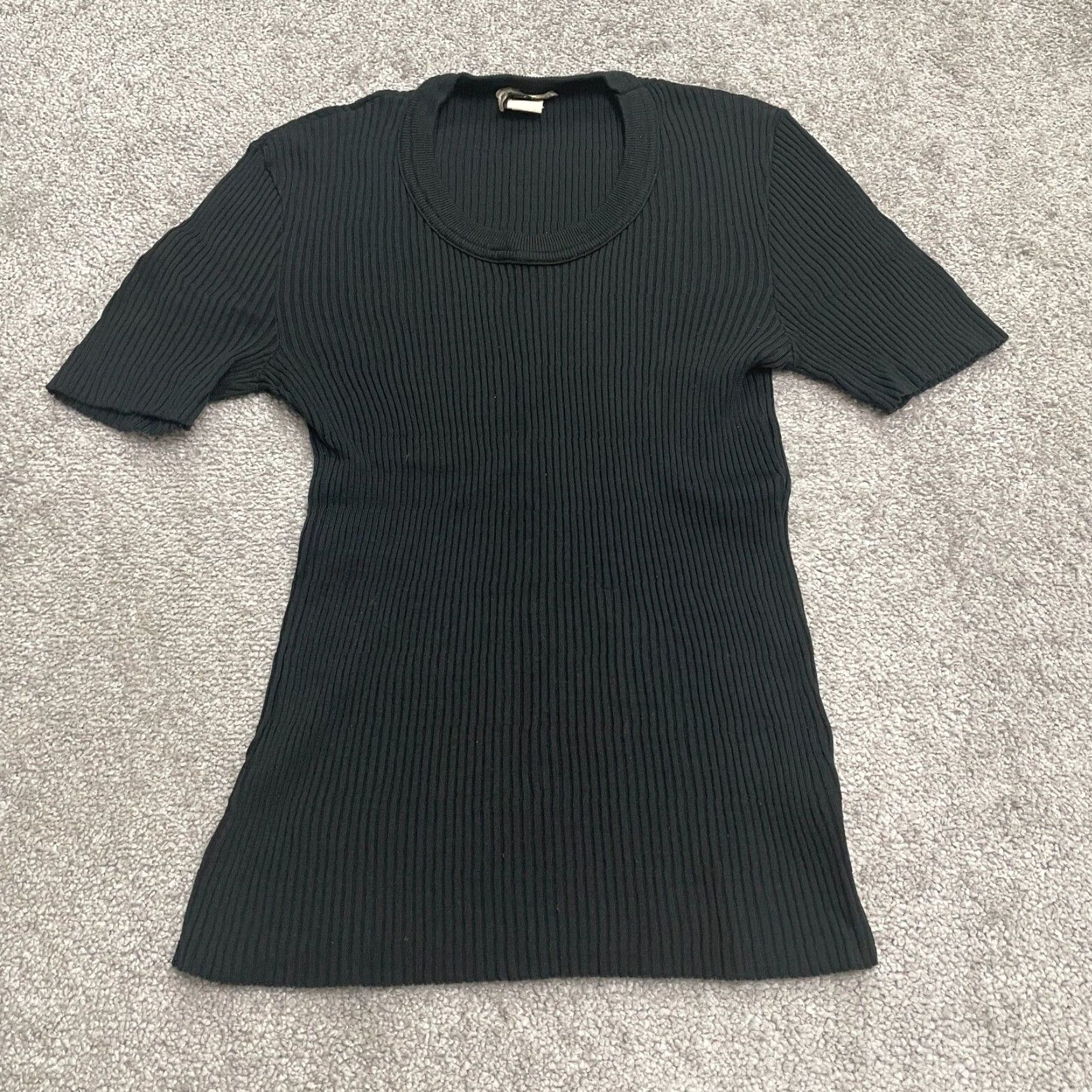 Vintage Bleeker Street Vintage Ribbed Knitted Top Womens Medium Black Nylon Short Sleeve Size M / US 6-8 / IT 42-44 - 2 Thumbnail