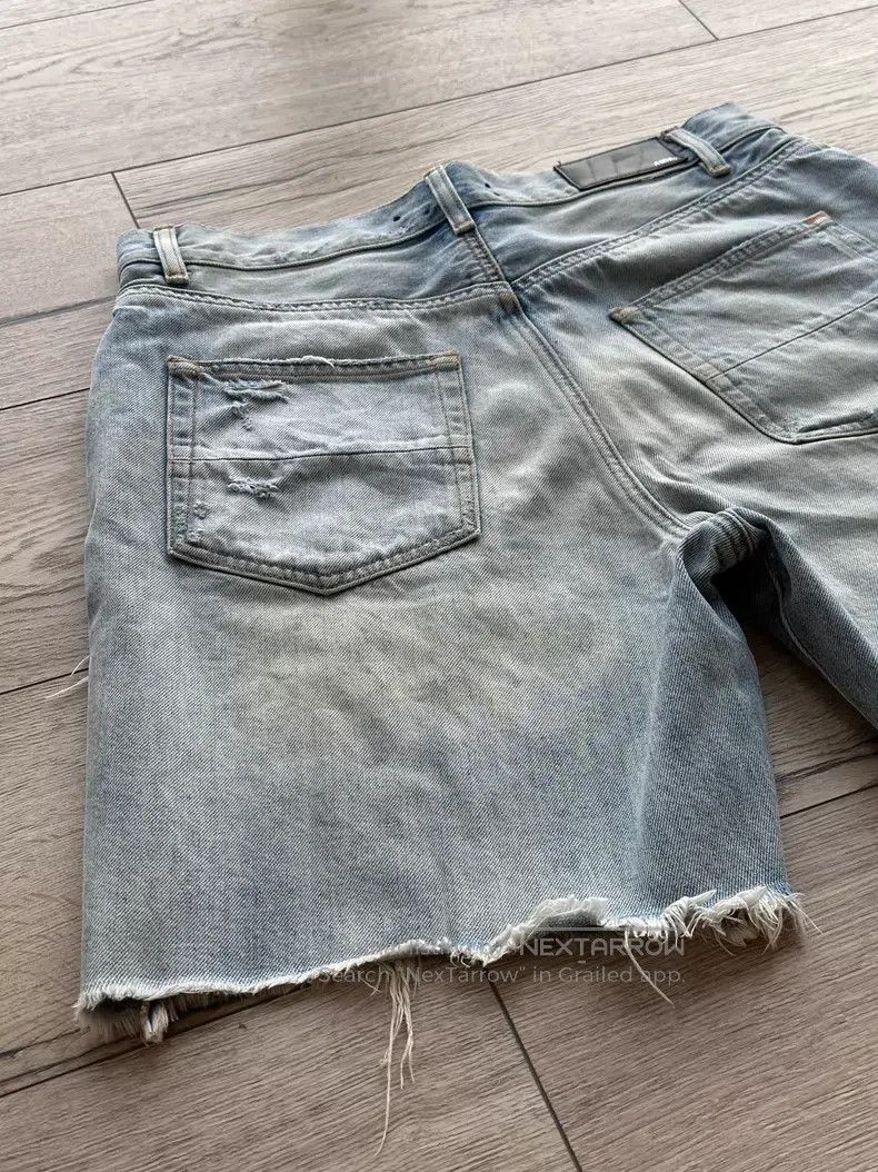 Amiri Amiri Heavy water-washed distressed cut-out denim shorts Size US 32 / EU 48 - 4 Thumbnail