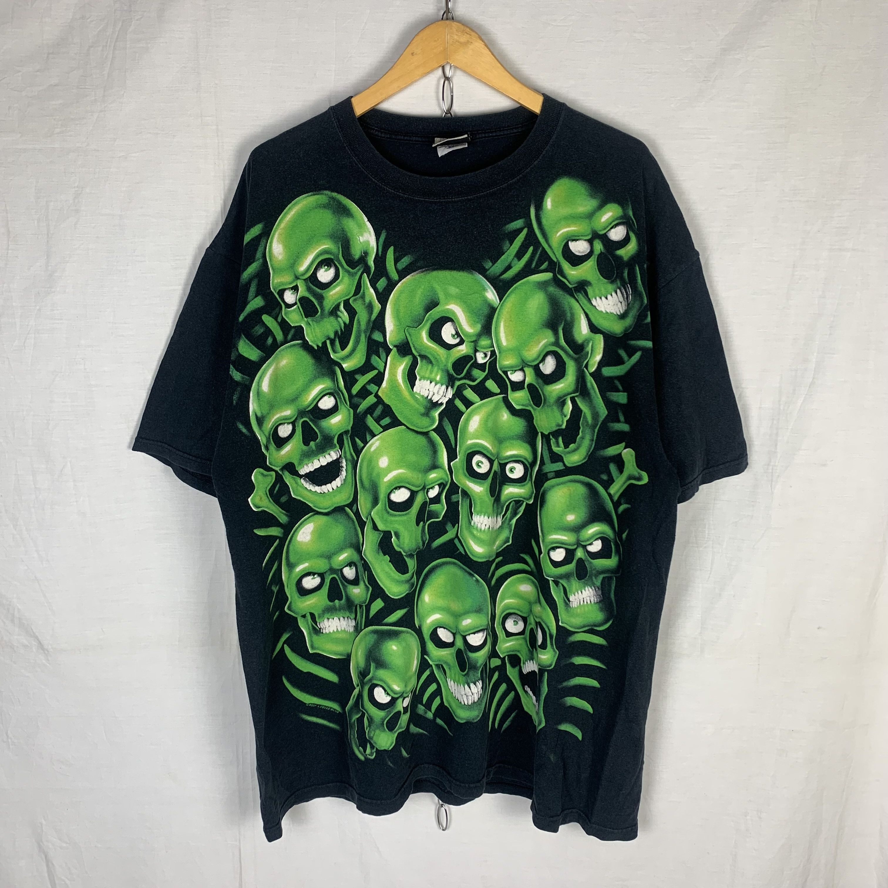 image of Vintage Liquid Blue Skull Aop Tshirt in Black, Men's (Size 2XL)