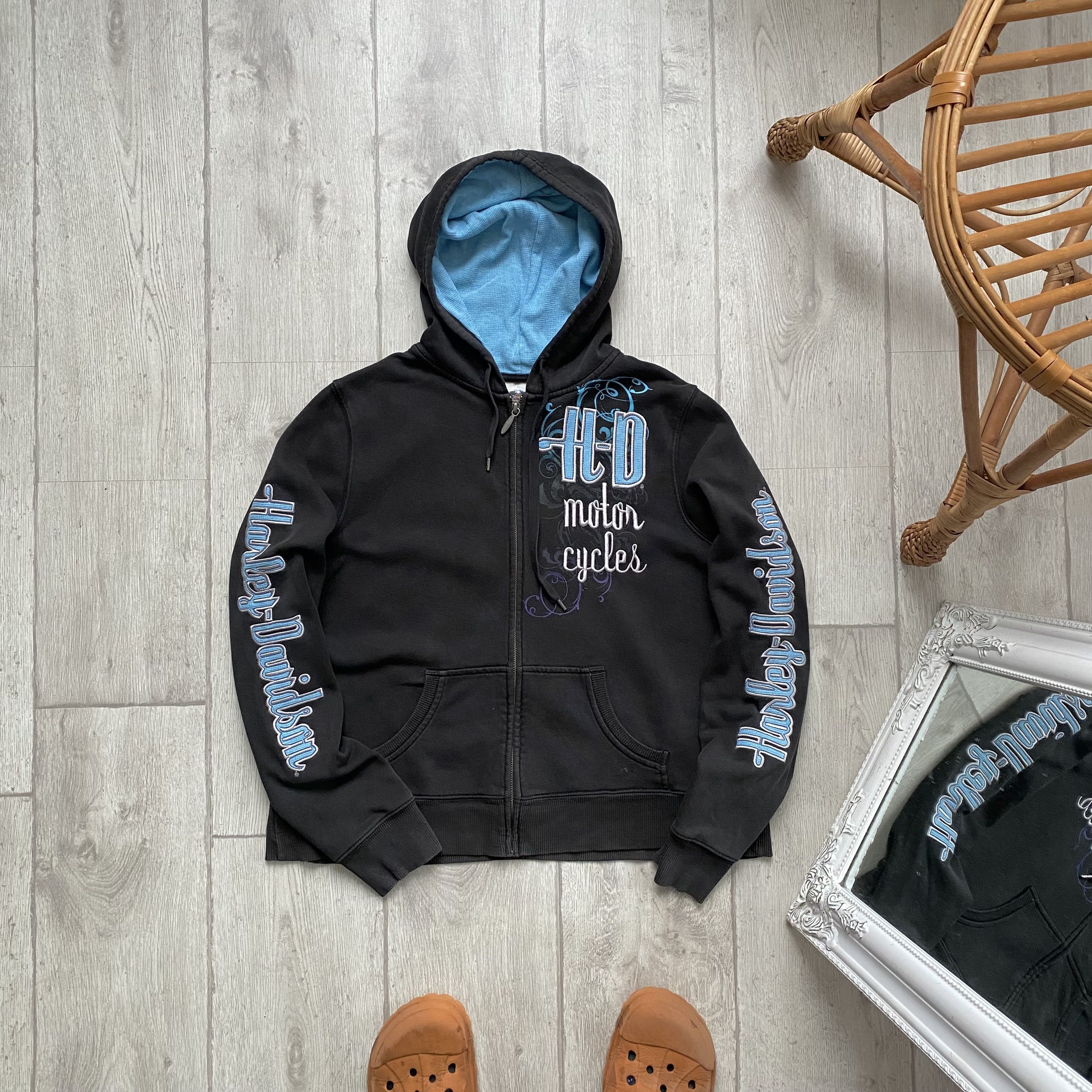 Affliction Vintage 90s Y2K Harley Davidson Logo Biker Graphic Zip Hodie Size L / US 10 / IT 46 - 1 Thumbnail