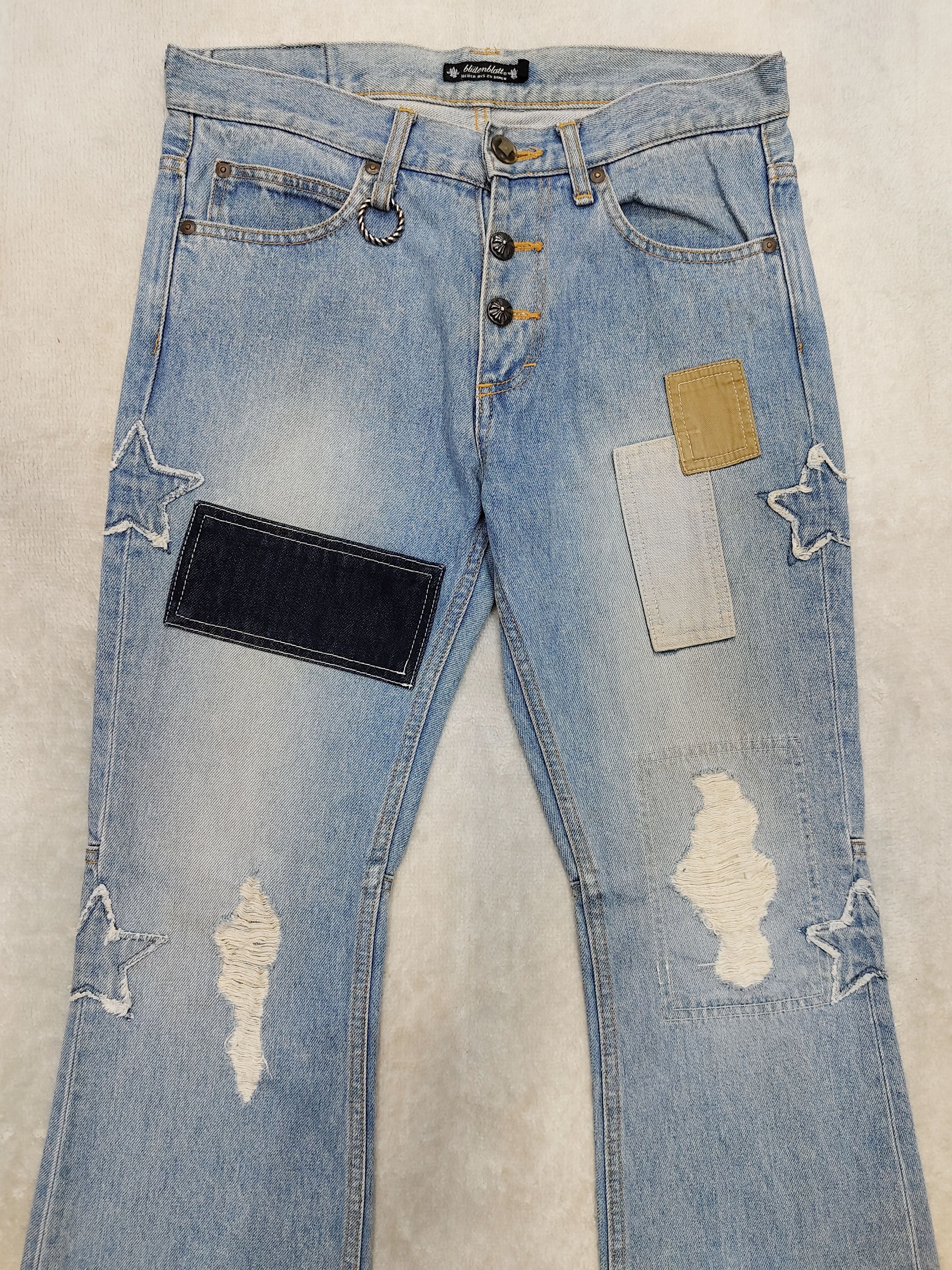 Japanese Brand 00s Blutenblatt🇯🇵 Pacthwork Star Stitch Flare Jeans Size US 31 - 2 Thumbnail