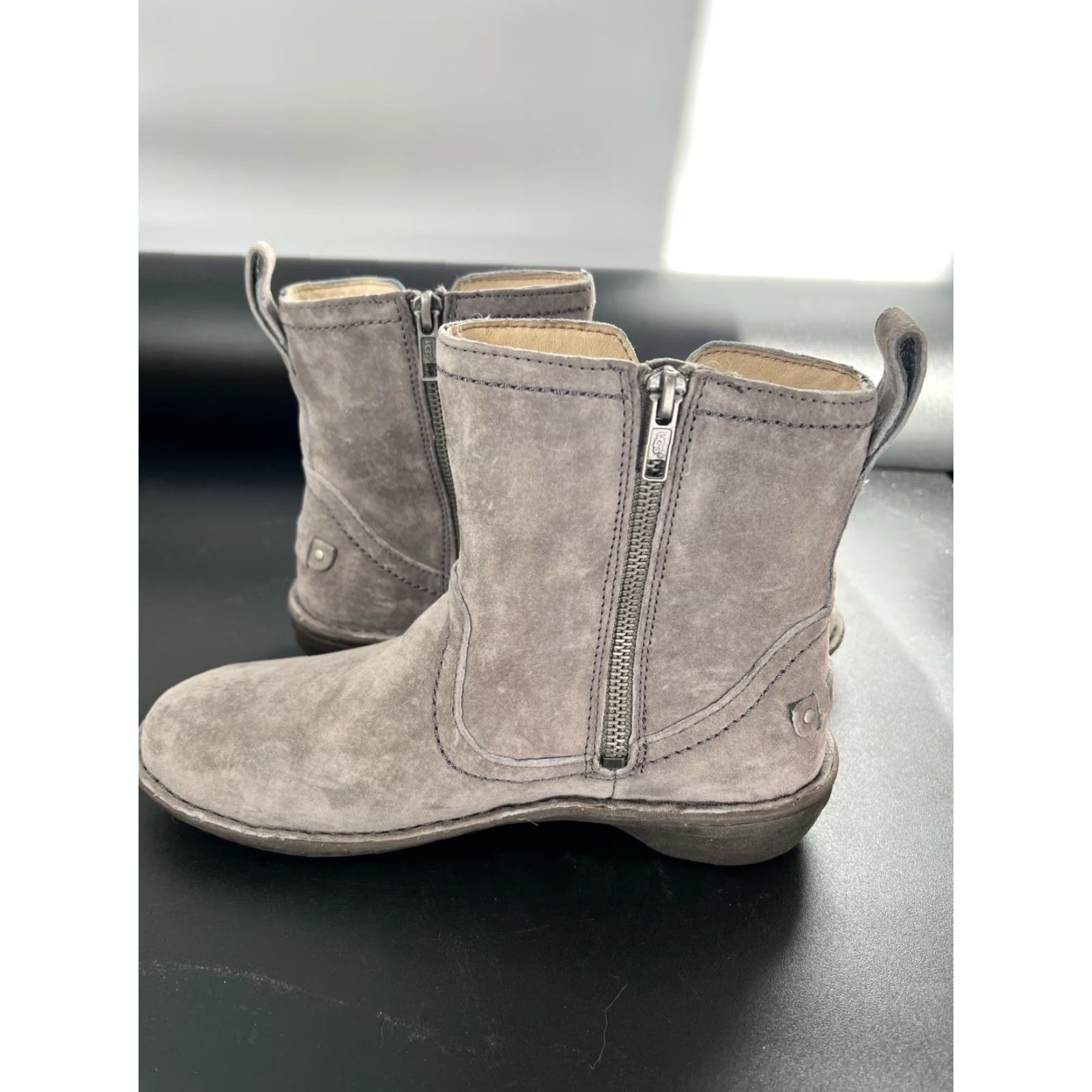 Ugg UGG Womens Neevah Boots - Bootie - Beige Tan Suede - Size 7 - Zip Closure - Shearling Lined - Cushioned Insole - Ankle Bootie - Womens Size US 7 / IT 37 - 7 Thumbnail
